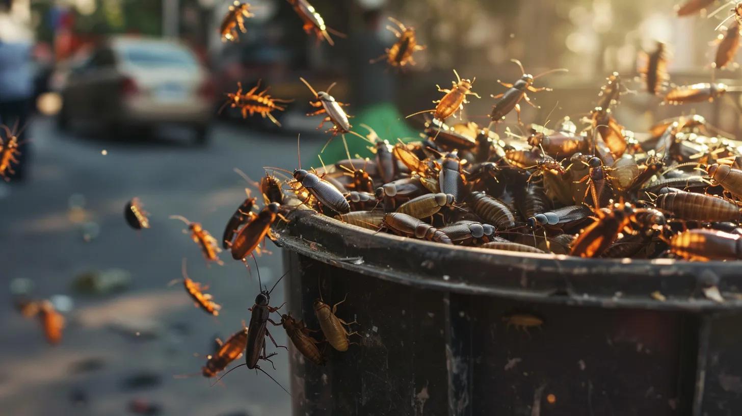 cockroach swarm on top of the garbage bin