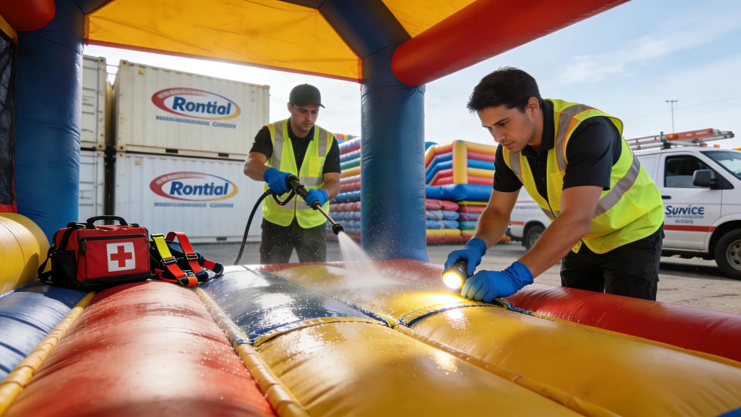 Staff ensuring safety and cleanliness of bounce house rentals