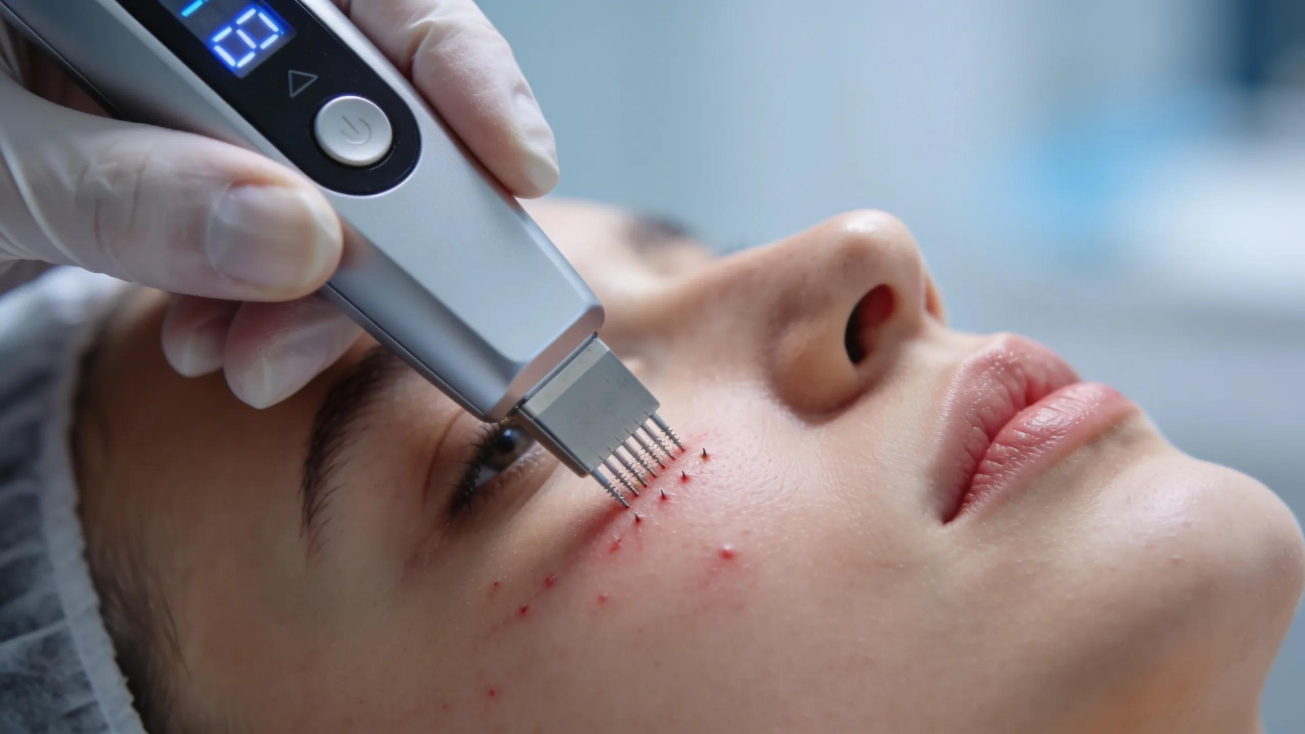 Microneedling procedure in progress, showcasing advanced technology and patient care