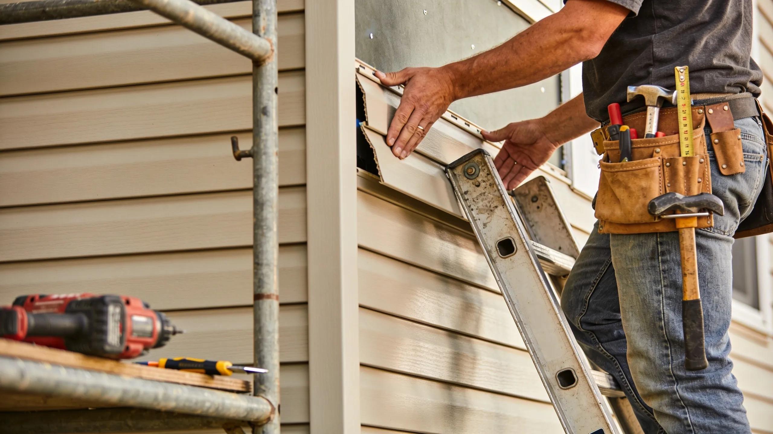 Siding contractor installing panels on a home — a step-by-step view of the siding process