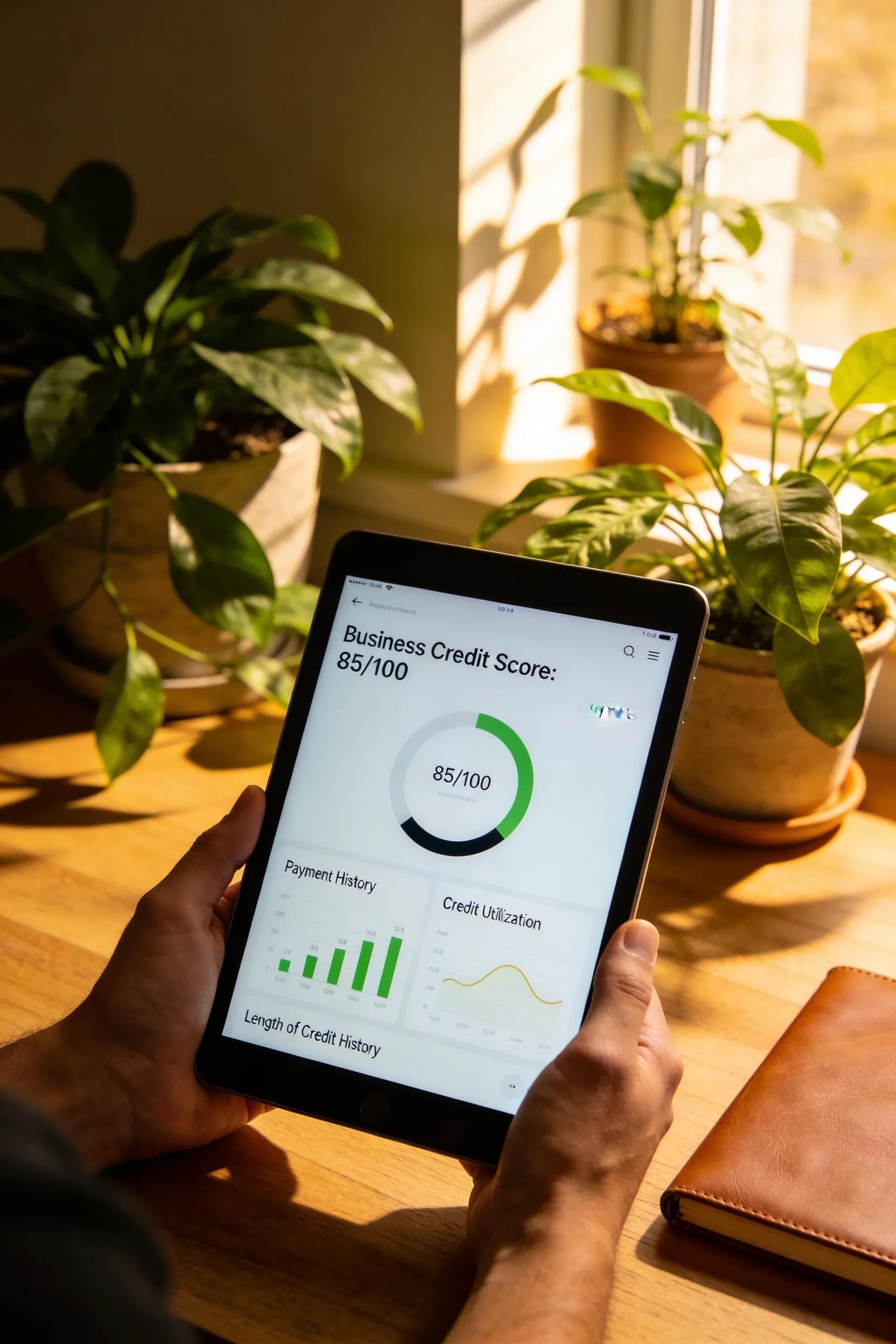 Close-up of business credit score dashboard to understand key components
