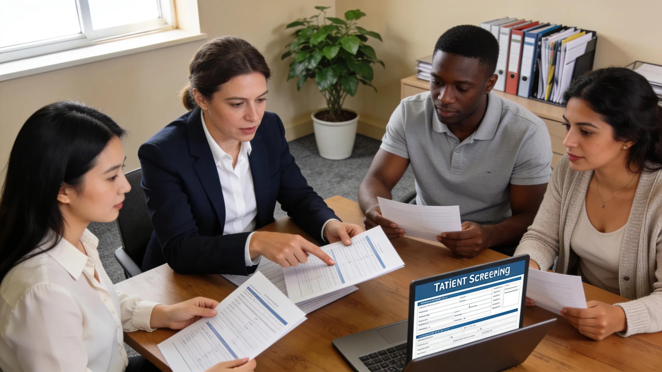 Property manager reviewing tenant applications showcasing the tenant screening process.