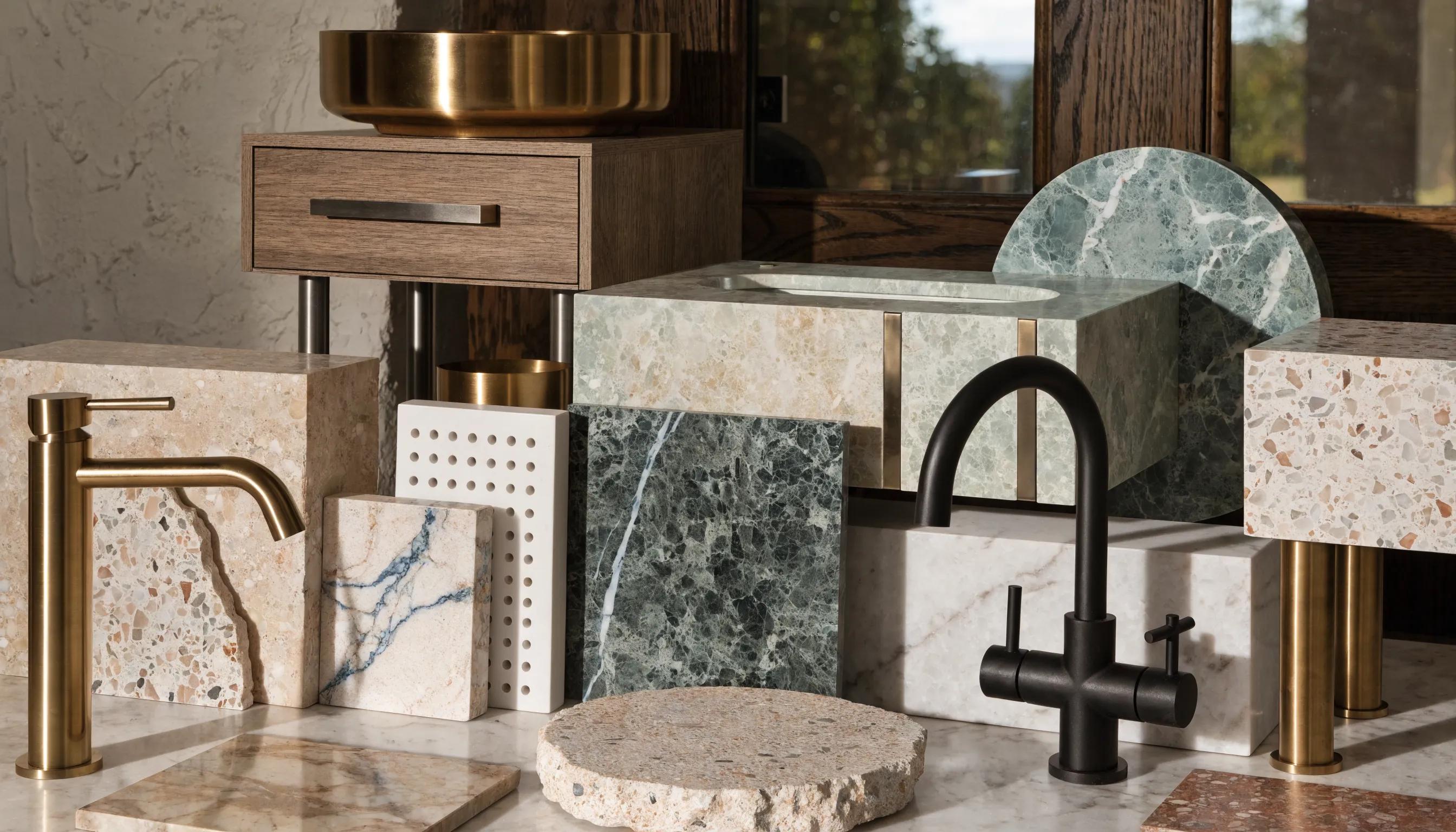 Variety of bathroom renovation materials emphasizing cost considerations in remodeling