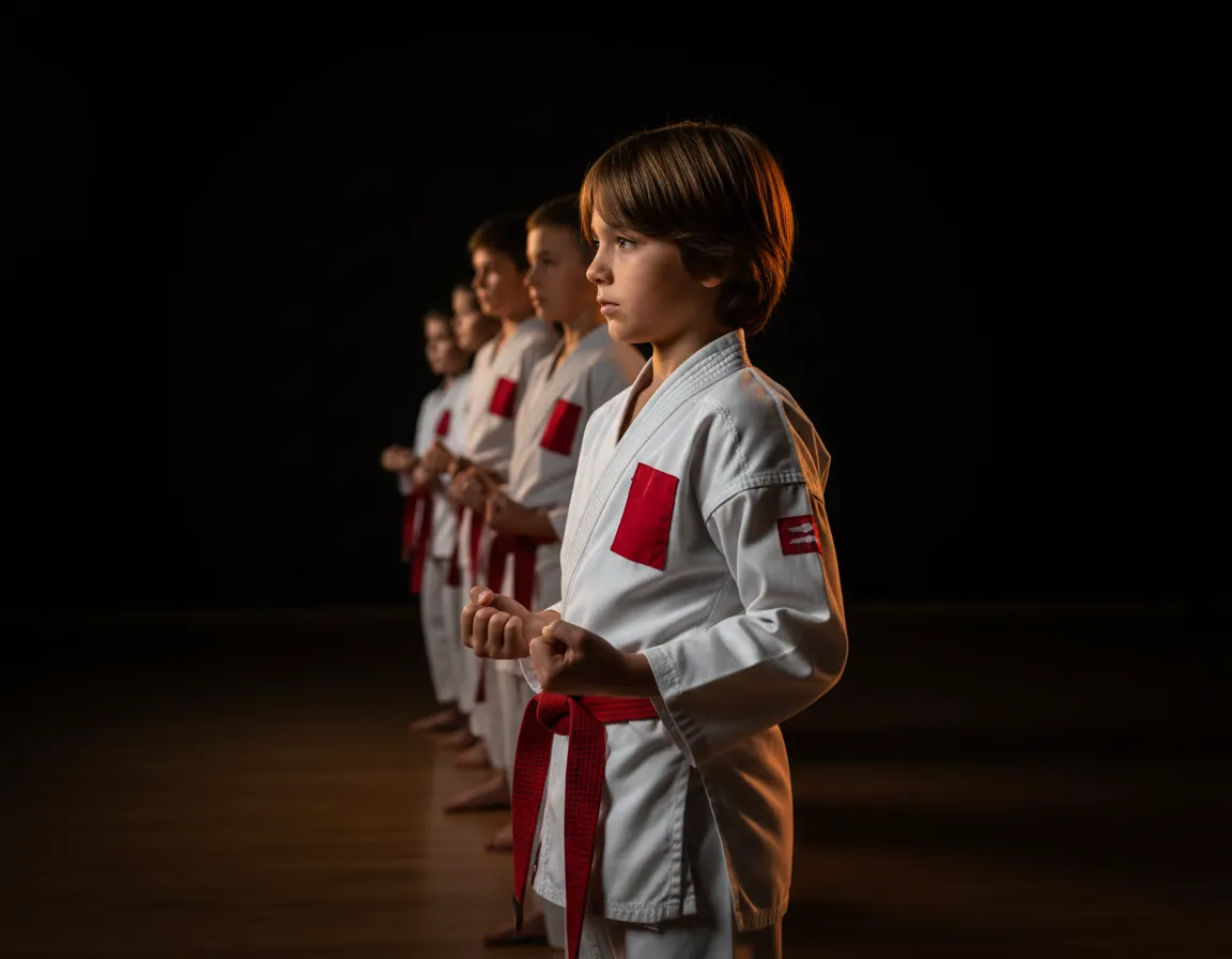 Children practicing karate in a Clermont dojo, showcasing the energy and engagement in martial arts classes.