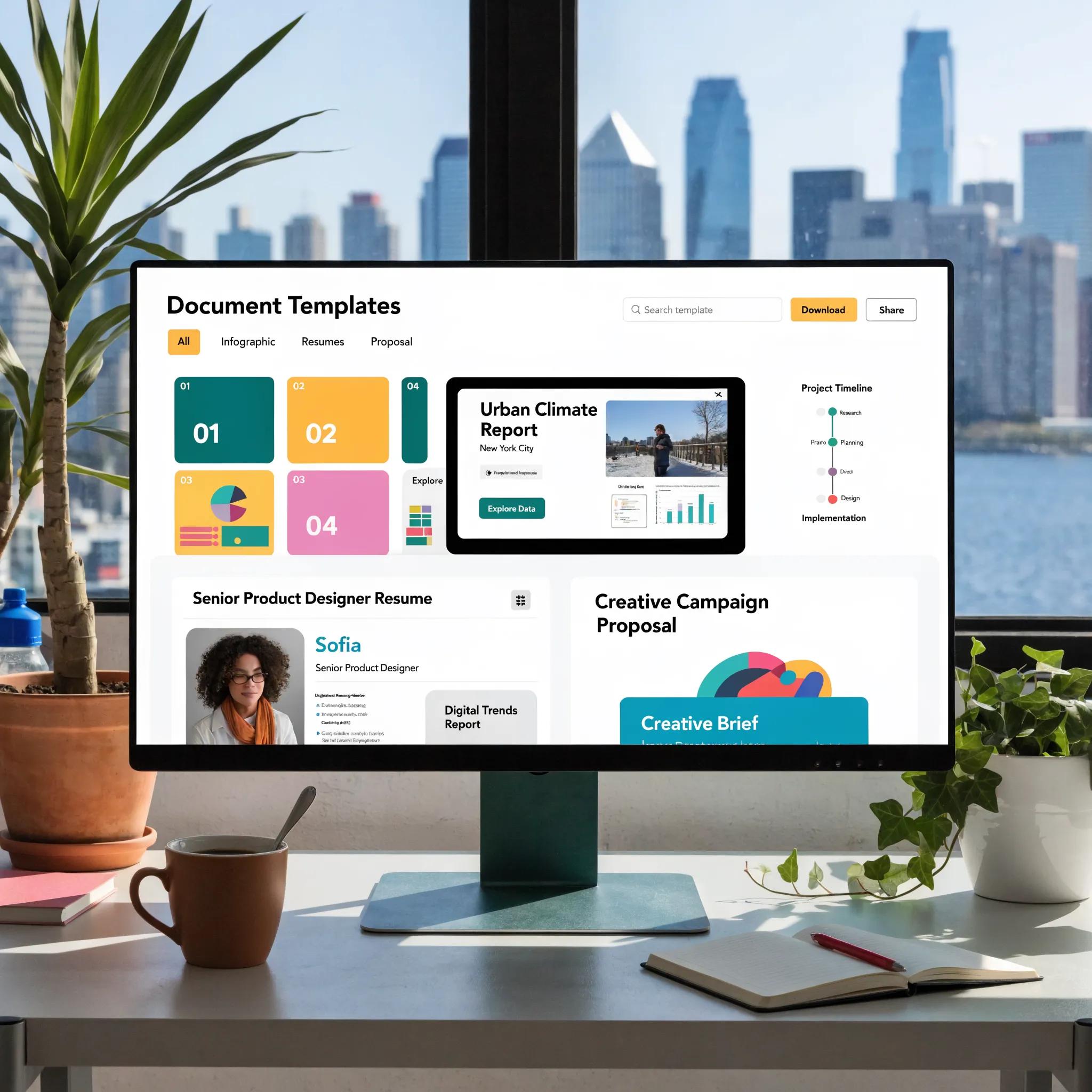 Varias plantillas de documentos personalizables mostradas en pantalla