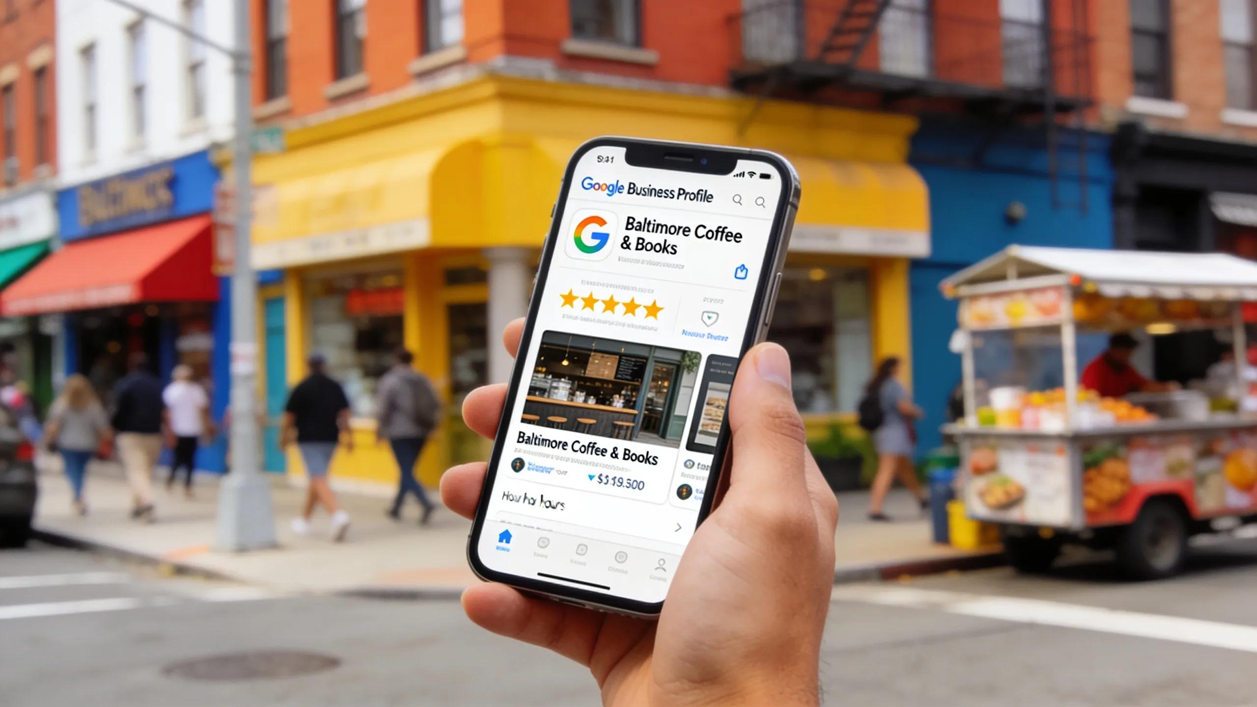 Smartphone displaying Google Business Profile, emphasizing local engagement strategies.