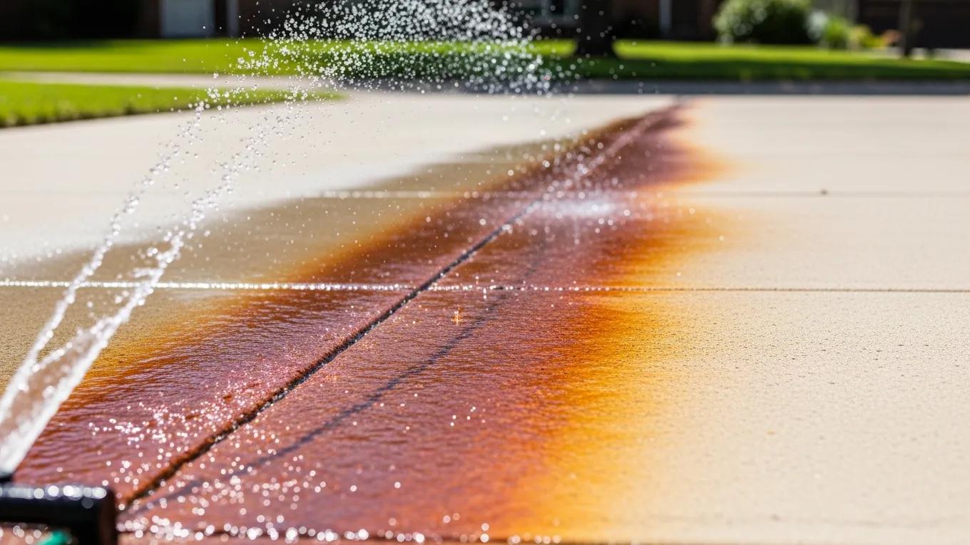 Rust stains on concrete from sprinkler system in South Florida