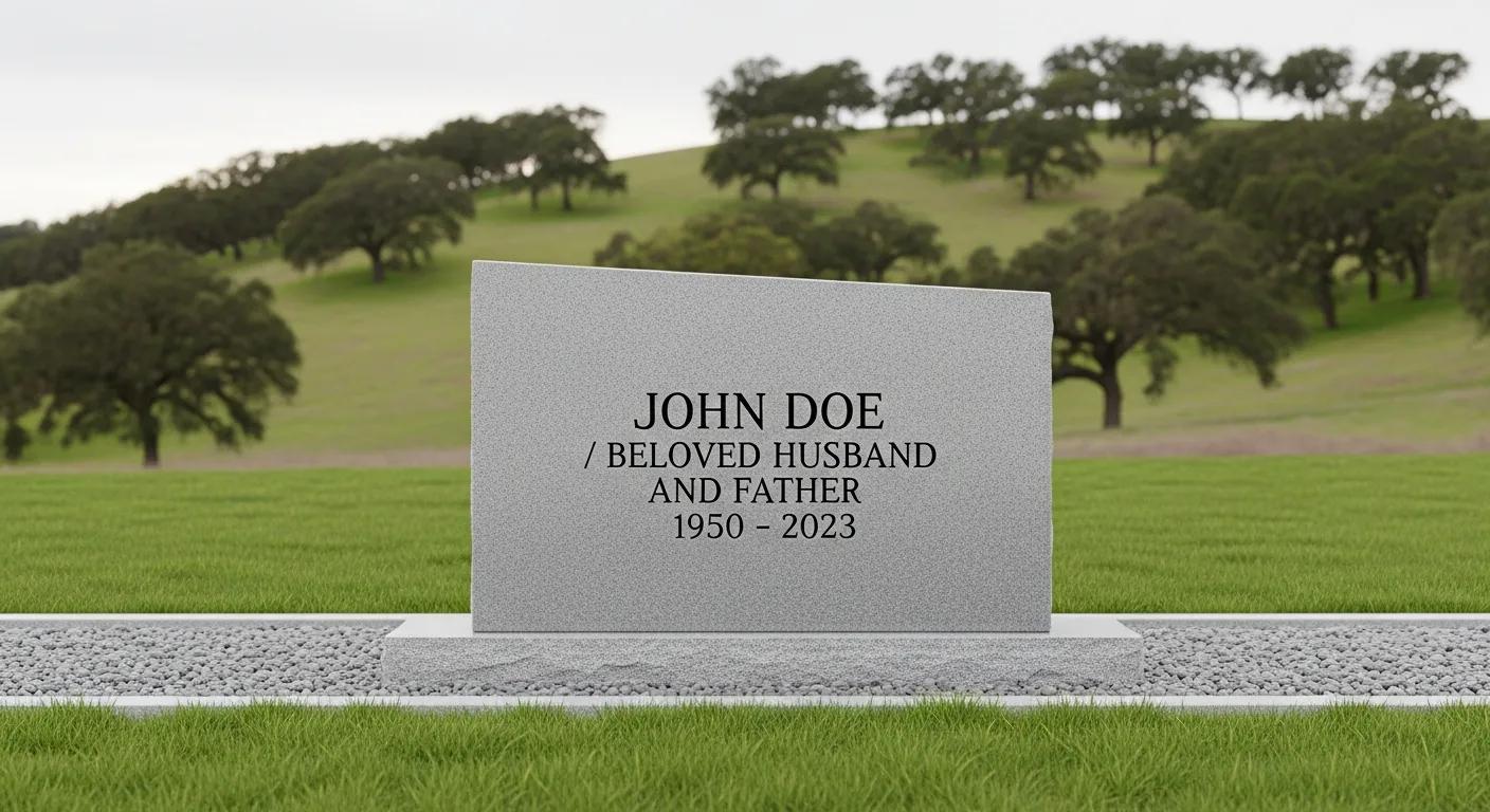 Modern headstone showing clean sans-serif lettering in a simple, minimalist setting