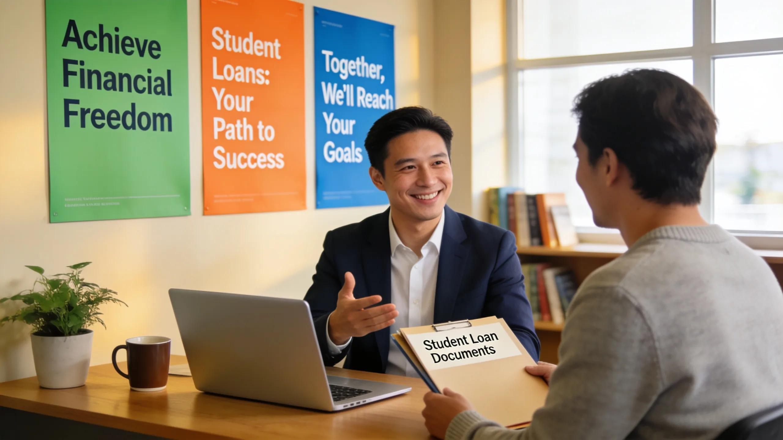 Financial advisor consulting a client about student loans