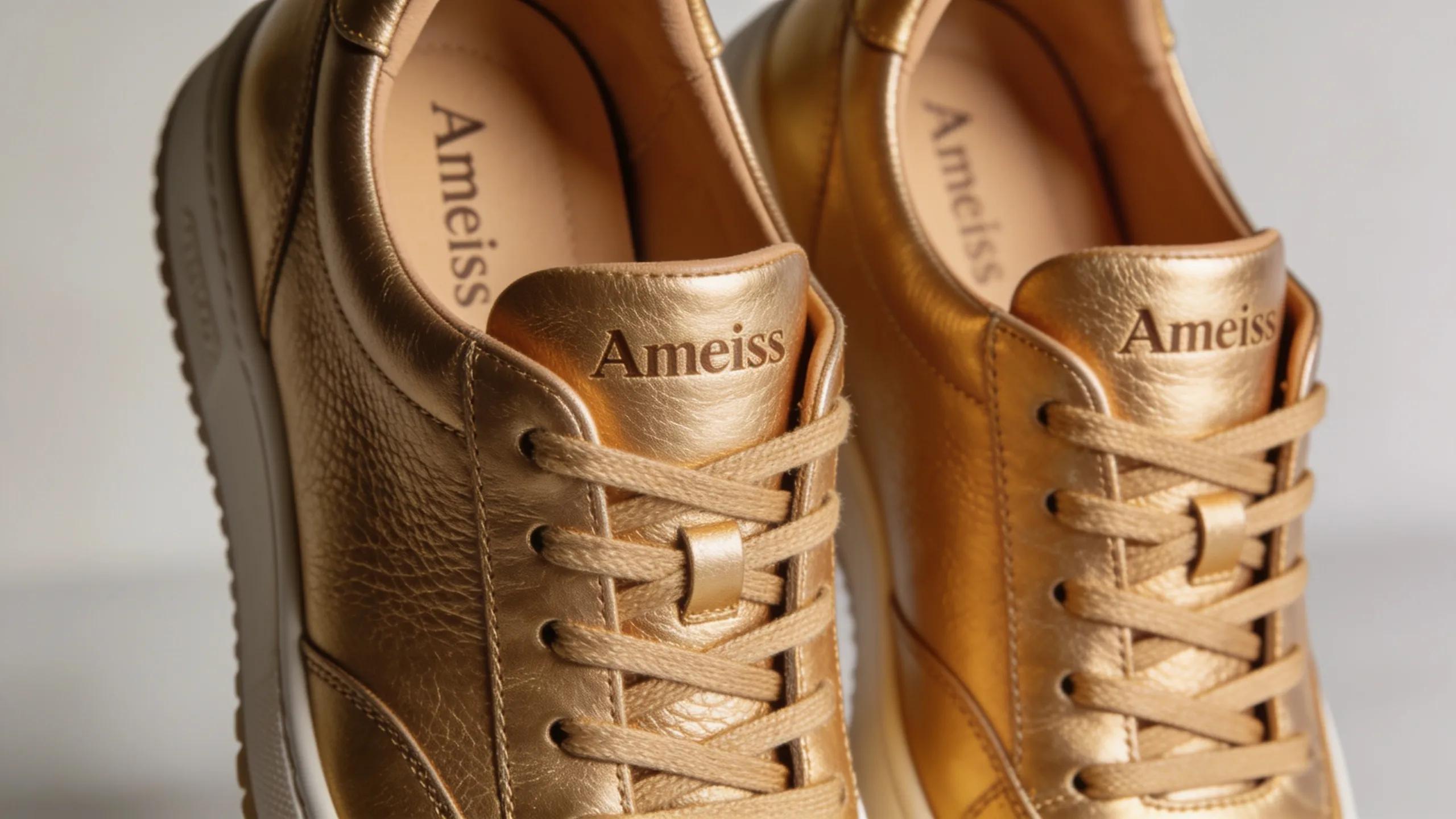 Close-up showing the premium leather texture and comfort features of Ameise sneakers
