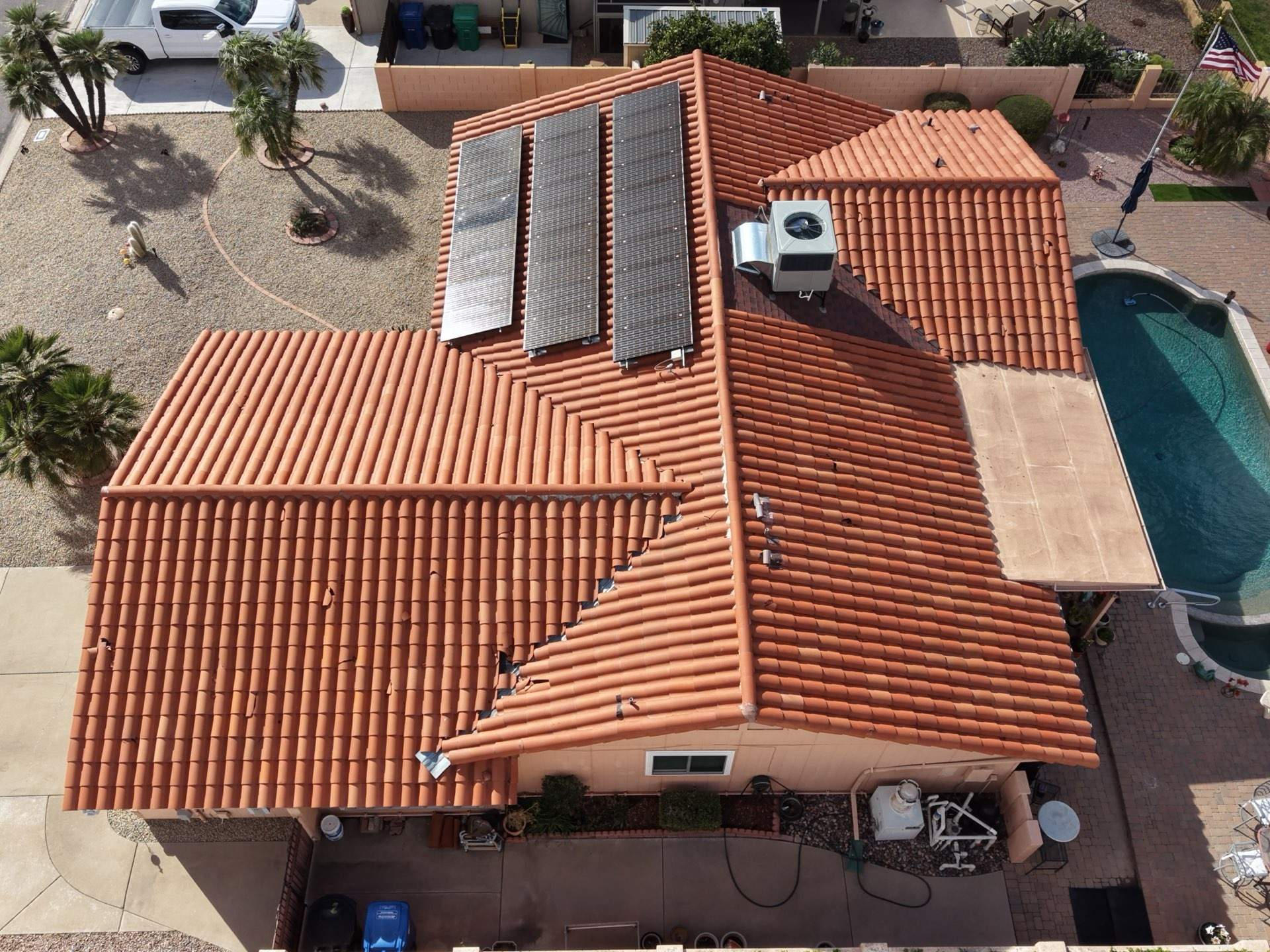 Before: worn tile roof in Mesa, AZ