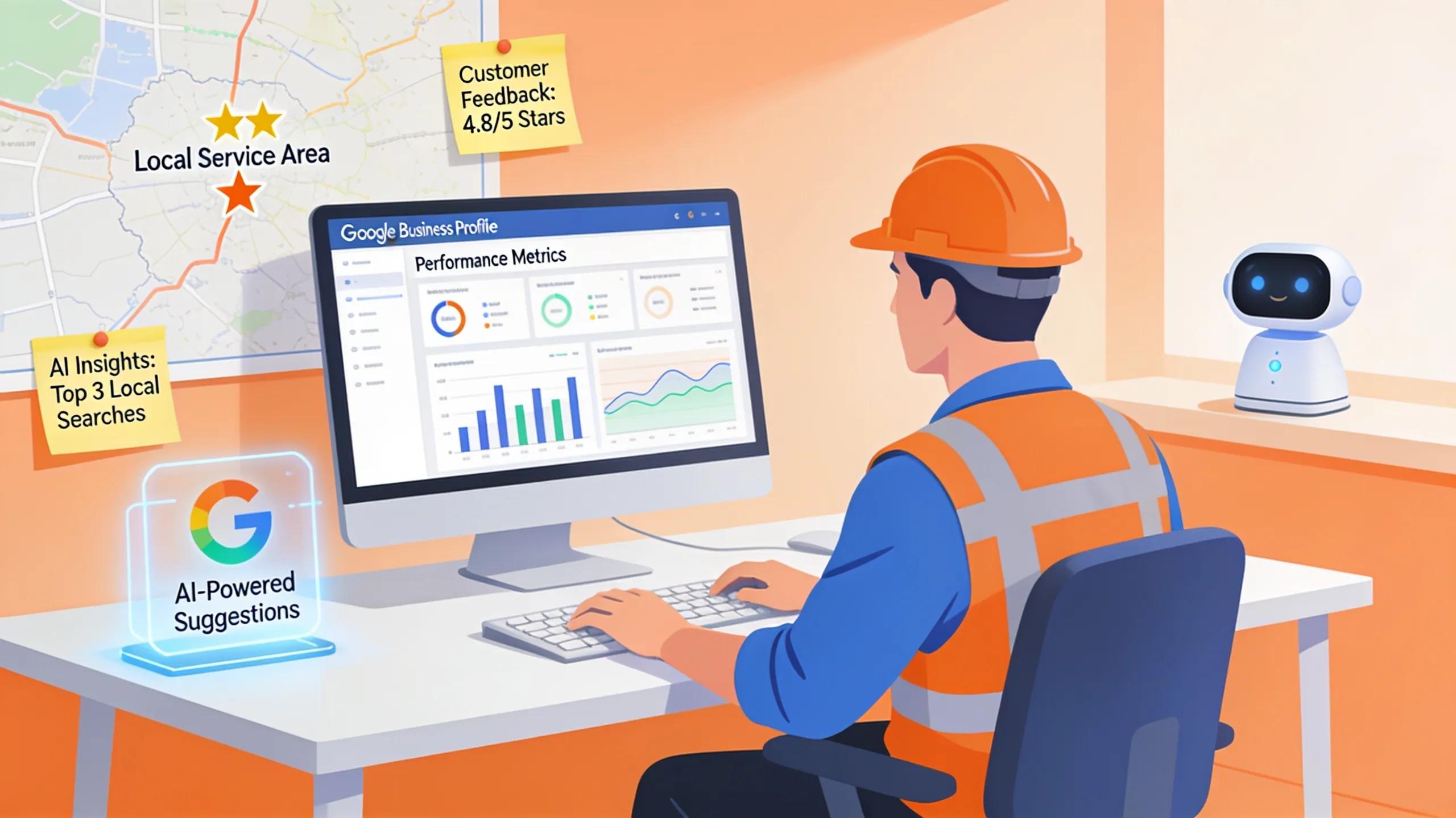 Contractor optimizing Google Business Profile using AI-driven local SEO strategies