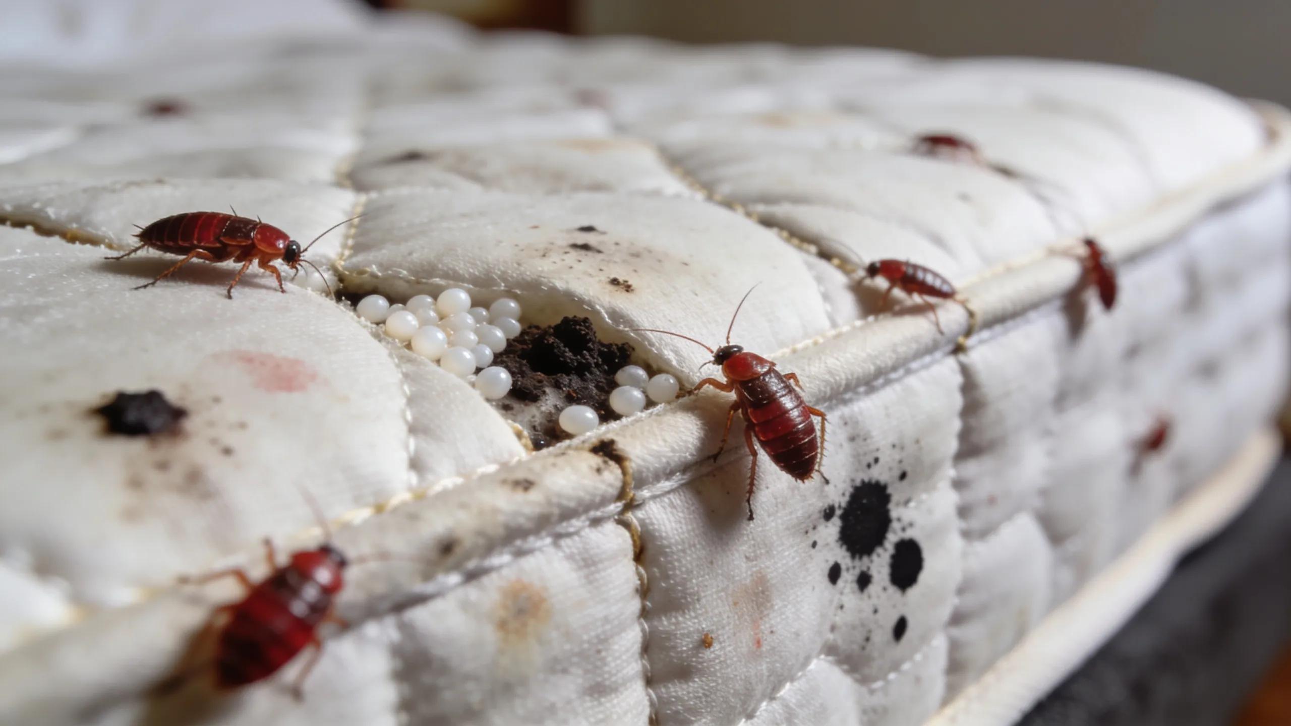 Close-up of bed showing signs of bed bug infestation