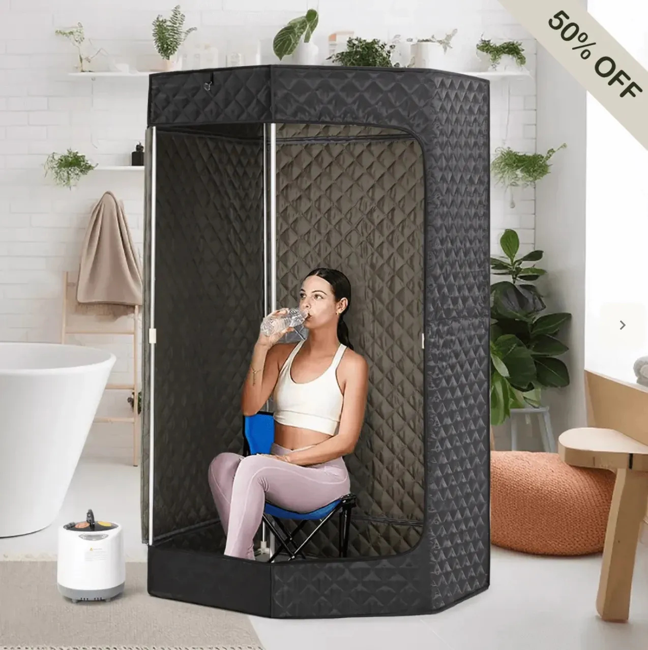 Portable steam sauna tent set up indoors, embodying wellness and relaxation benefits