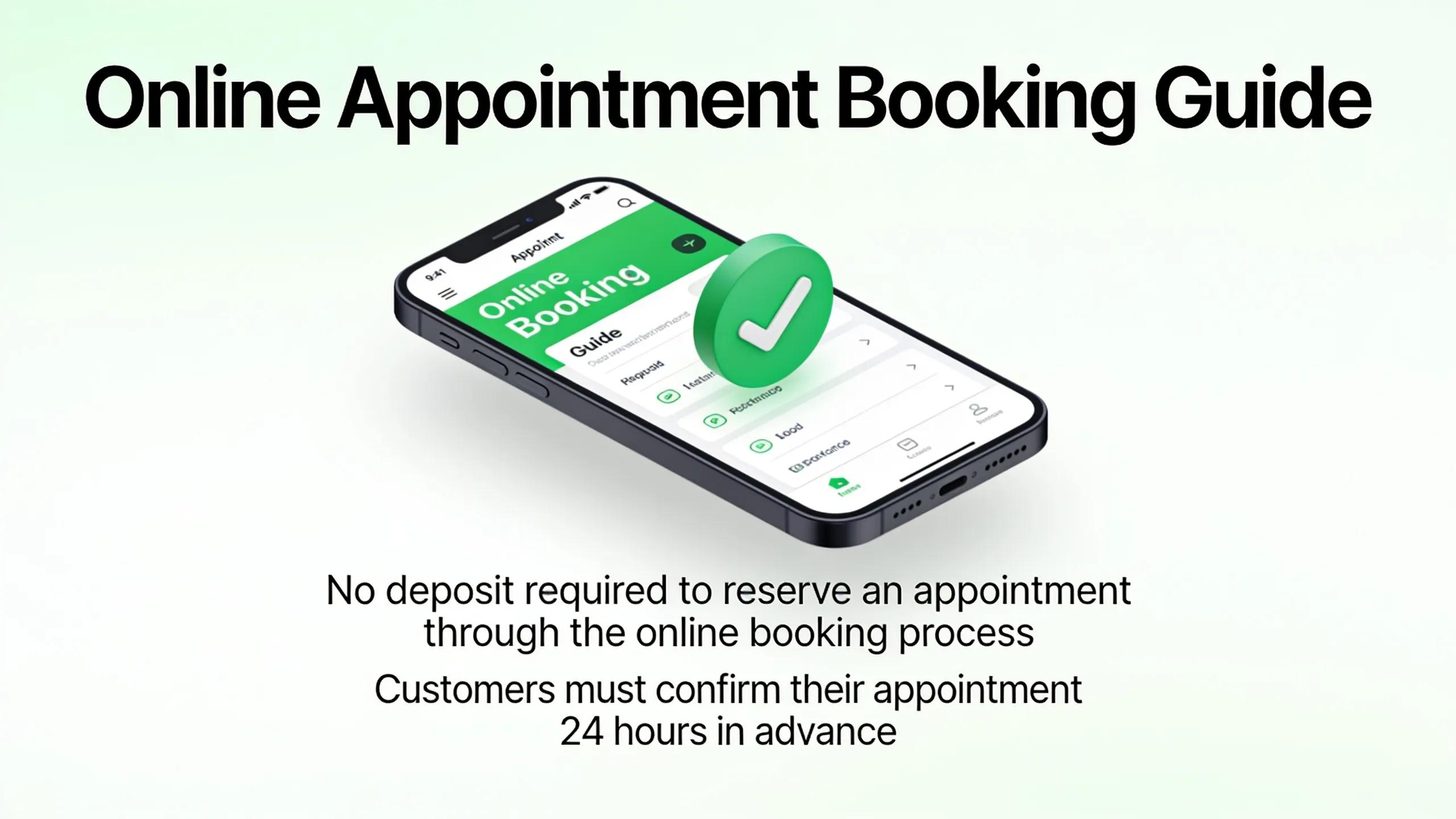 No deposit is required to reserve an appointment through the online booking process.; Customers must