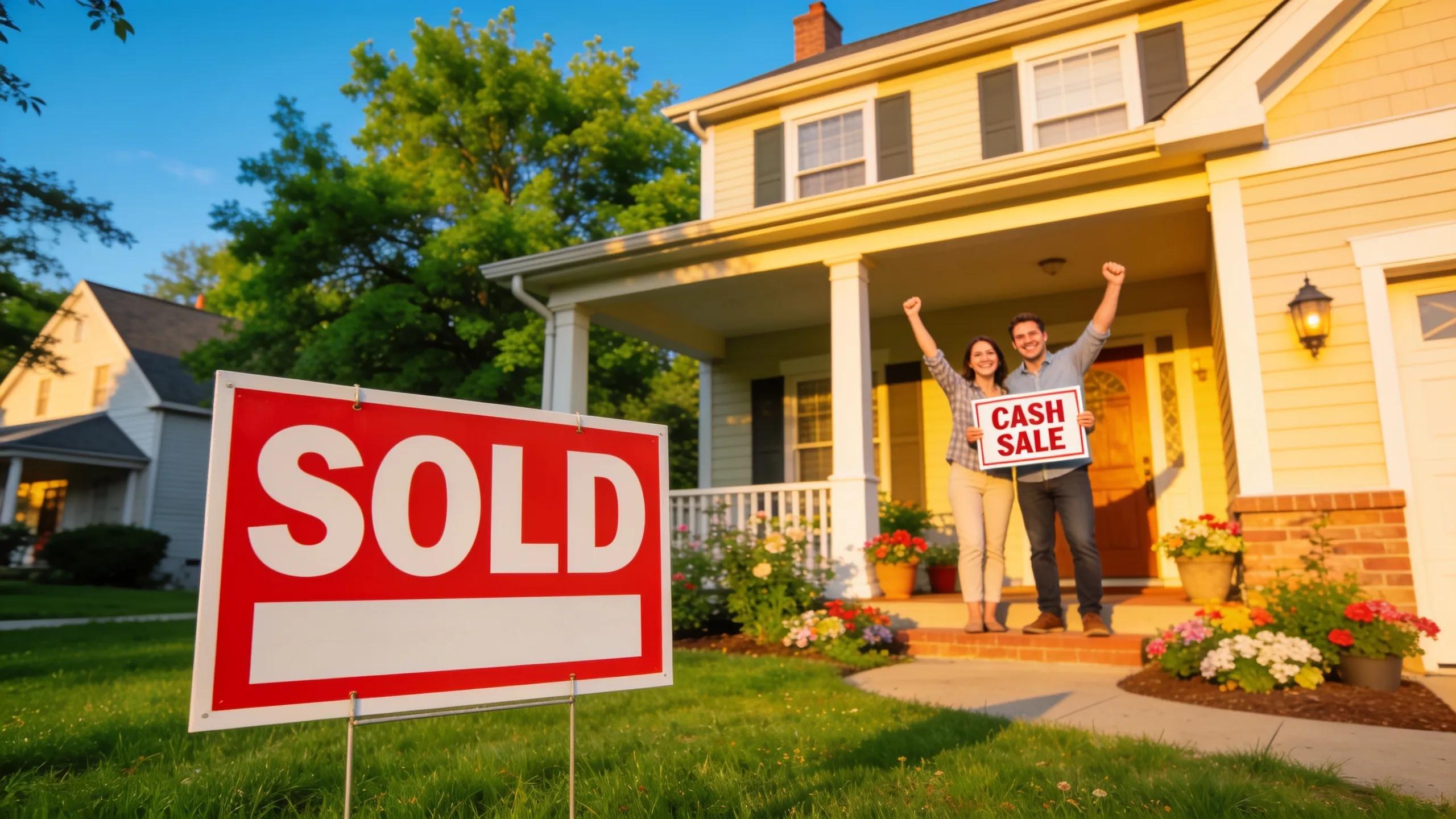 Homeowners celebrating a quick cash sale in a Northern Virginia neighborhood