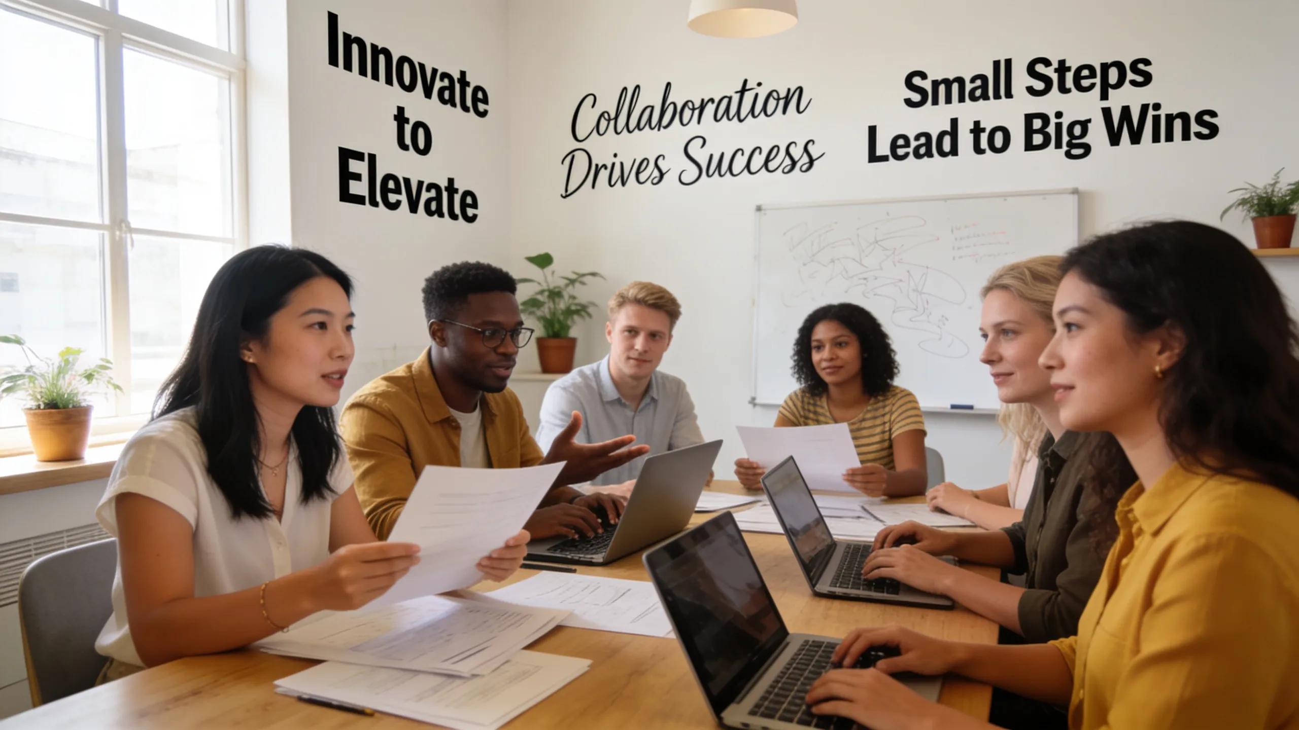Small business owners collaborating on SEO strategies in a cozy office environment