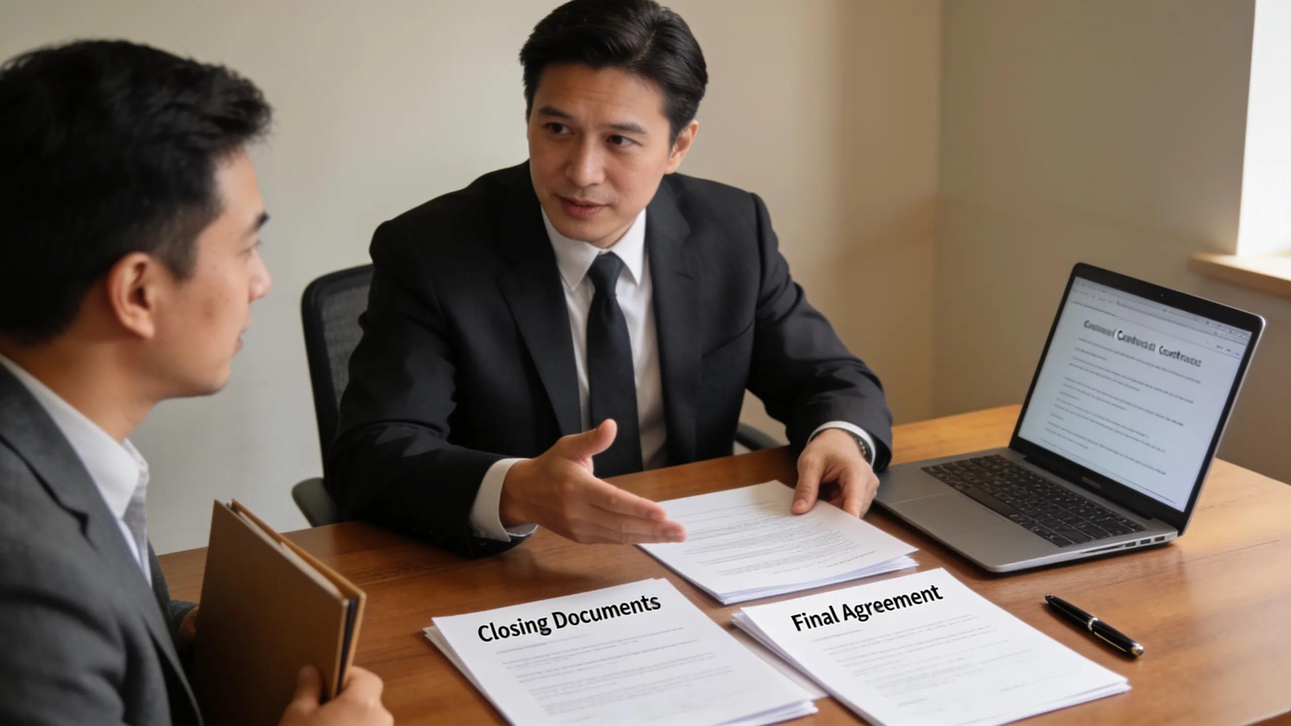 Real estate attorney guiding a client through closing process