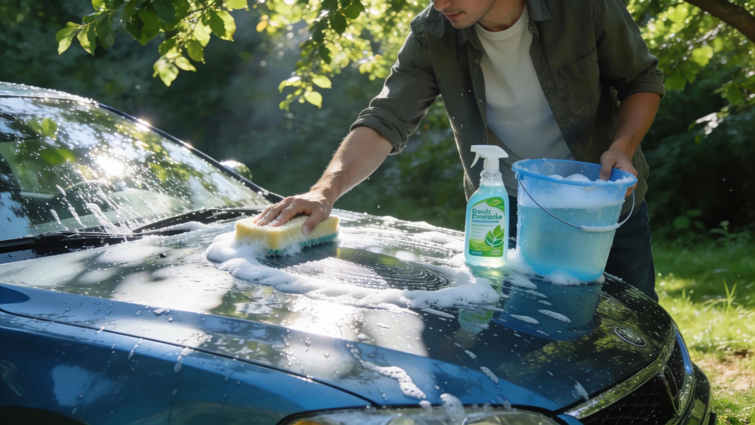 Eco-friendly car wash showcasing sustainable practices in a serene outdoor setting