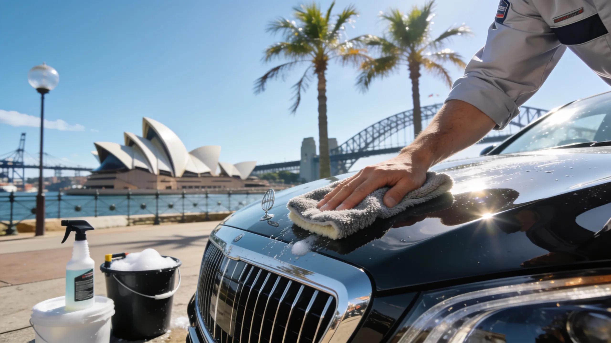 Premium car detailing services in Sydney with a technician working on a luxury vehicle.