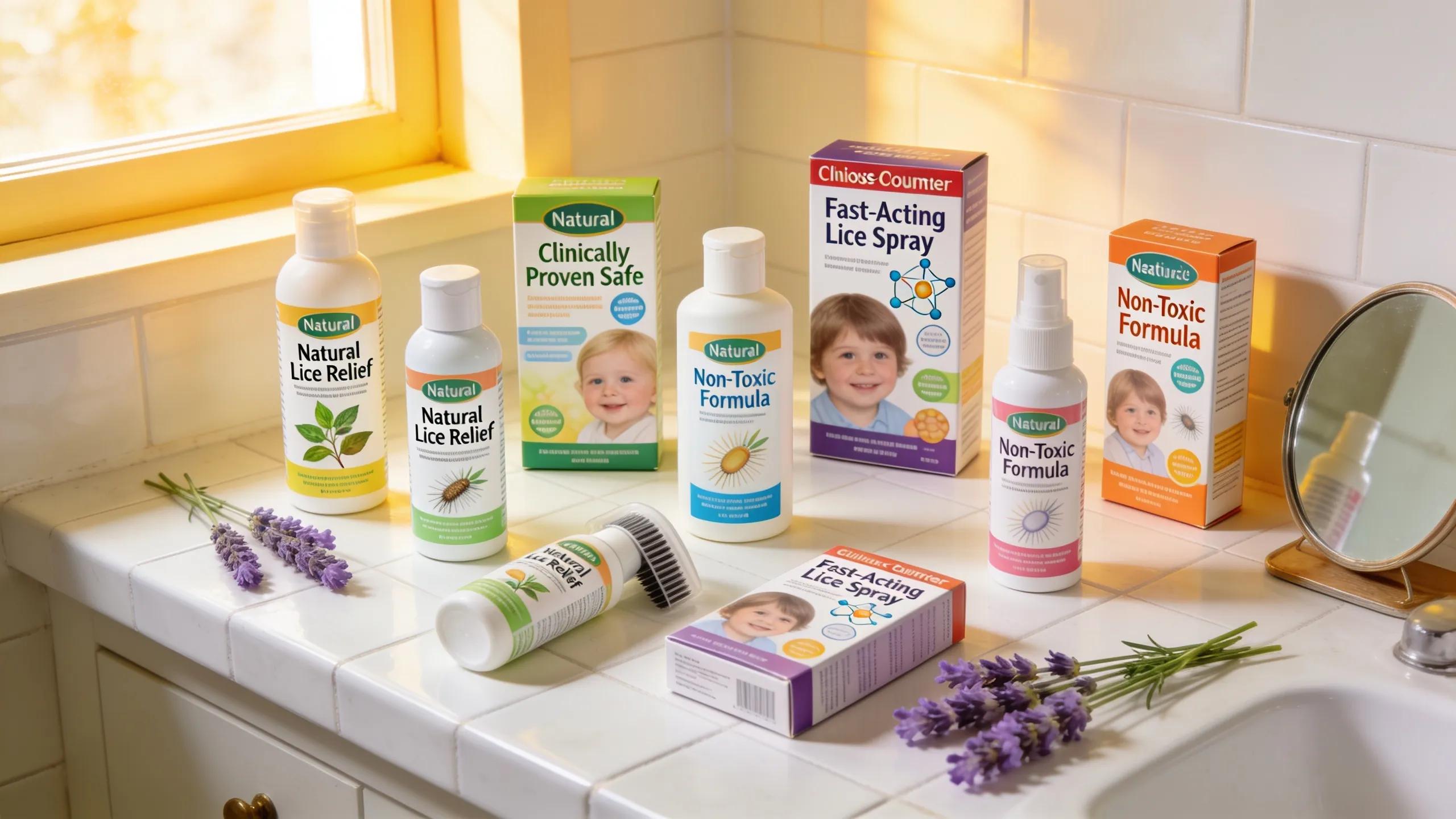 Array of head lice treatment options including pesticide-free products, emphasizing effective solutions