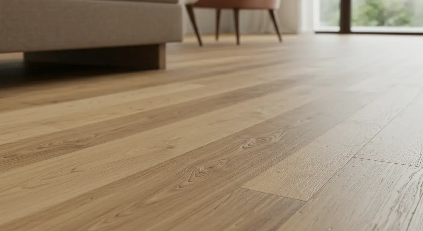 Classic solid hardwood flooring showcasing natural wood grain patterns in a modern living space, emphasizing durability and elegance, relevant to flooring installation and maintenance guide.