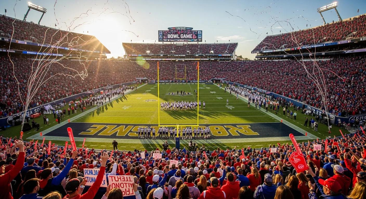 College football bowl game — fans and players in the stadium