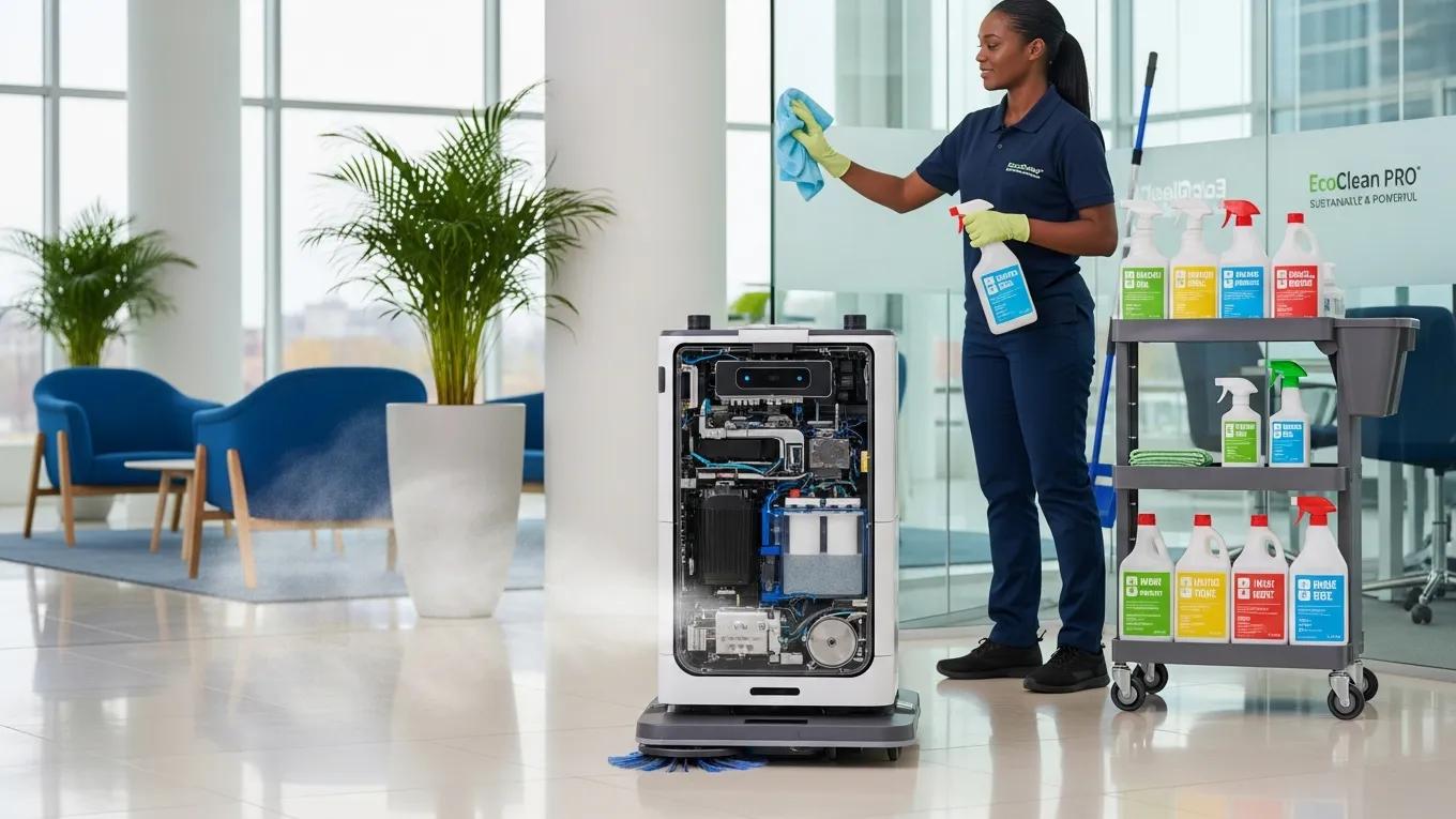 Eco-friendly cleaning products promoting sustainable office cleaning practices