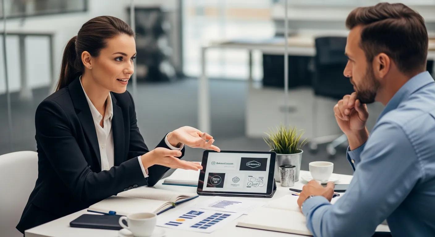 Branding consultant discussing personalized strategies with a small business owner