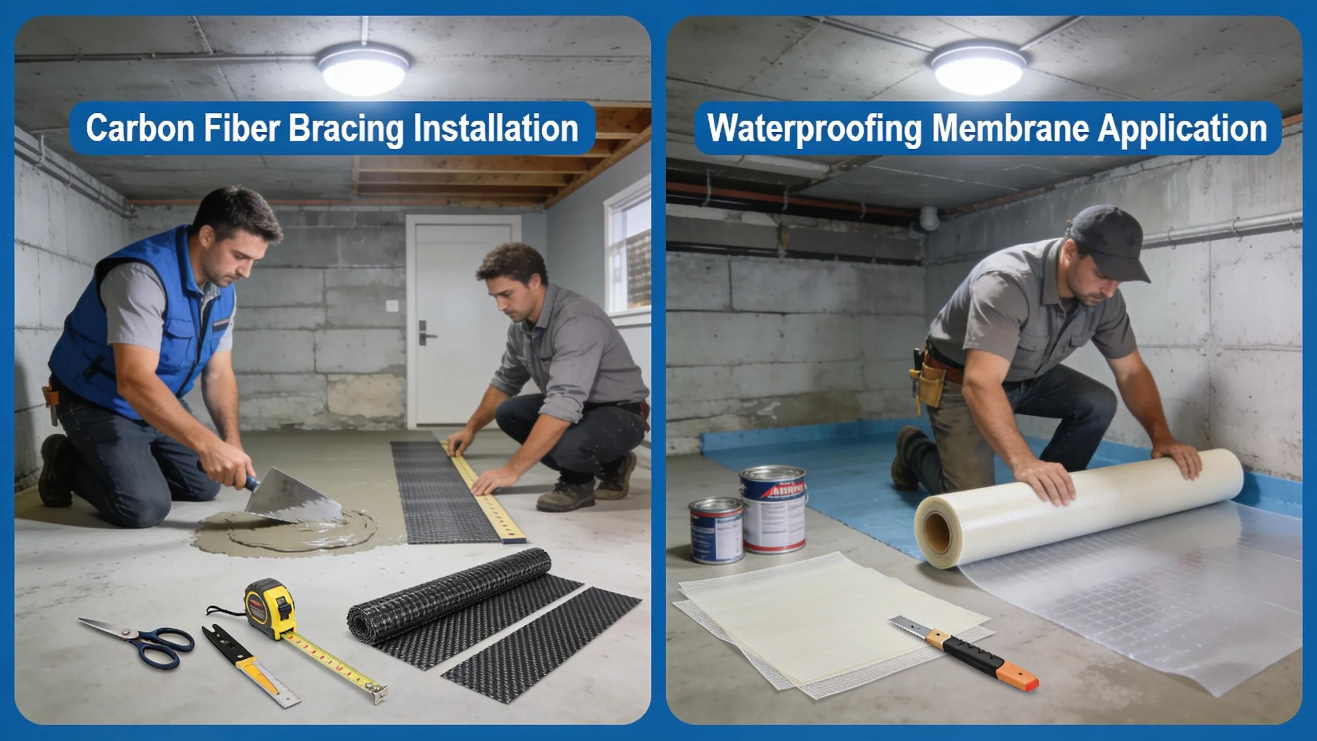 Collection of foundation repair tools and materials demonstrating effective solutions to address foundation problems.
