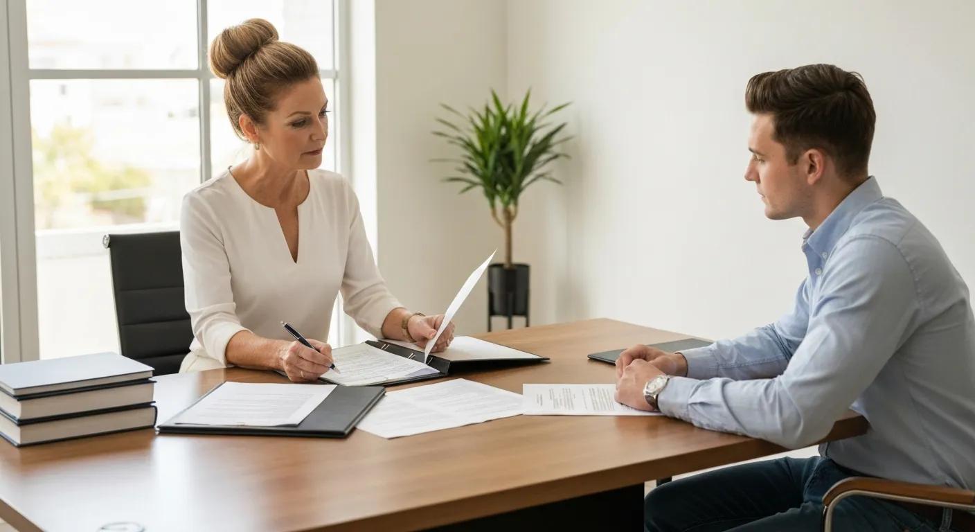 Real estate agent and client discussing property title documents to avoid title problems Real estate agent and client discussing property title documents to avoid title problems