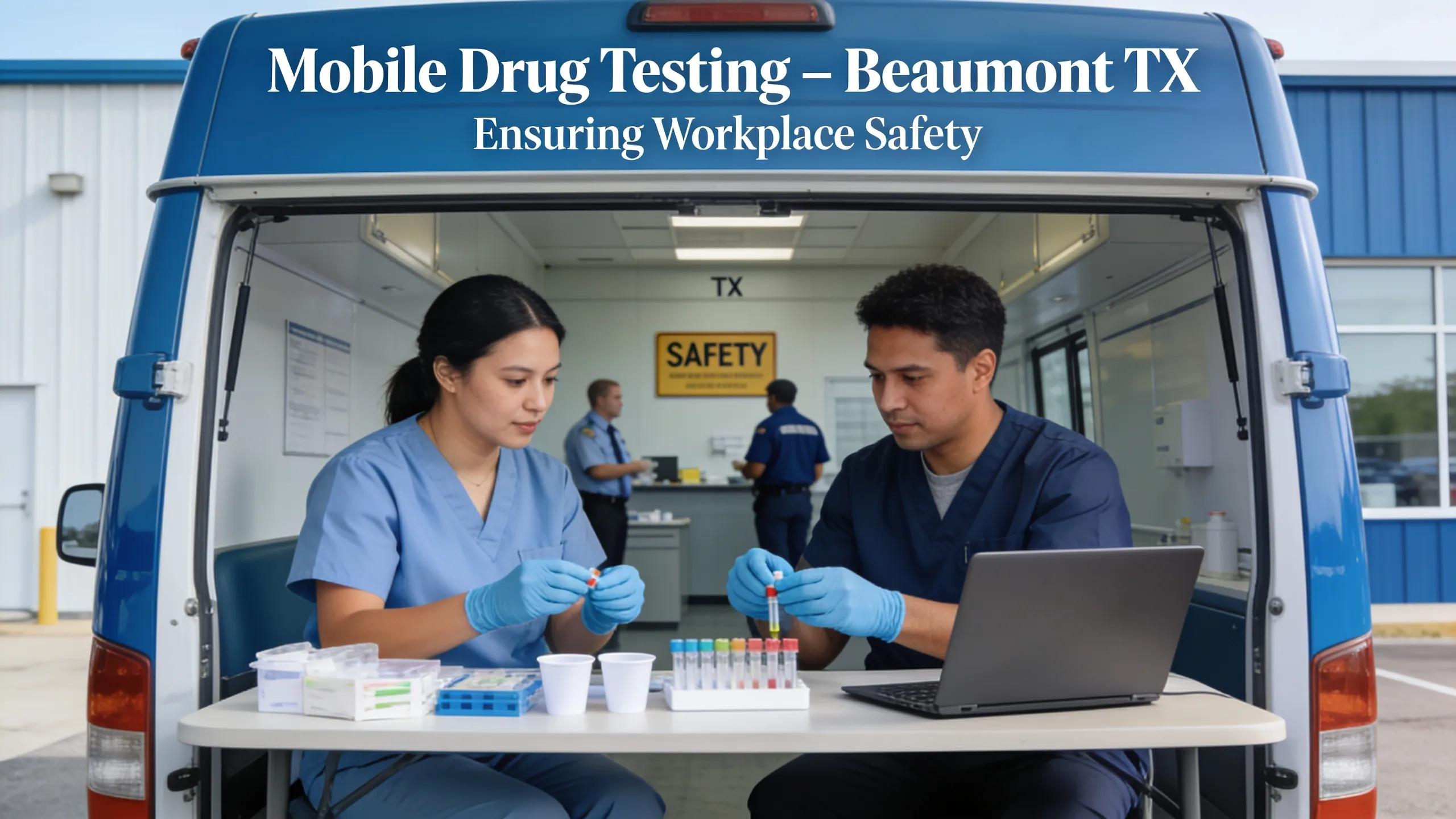 Mobile drug testing in Beaumont TX with healthcare professionals ensuring workplace safety.
