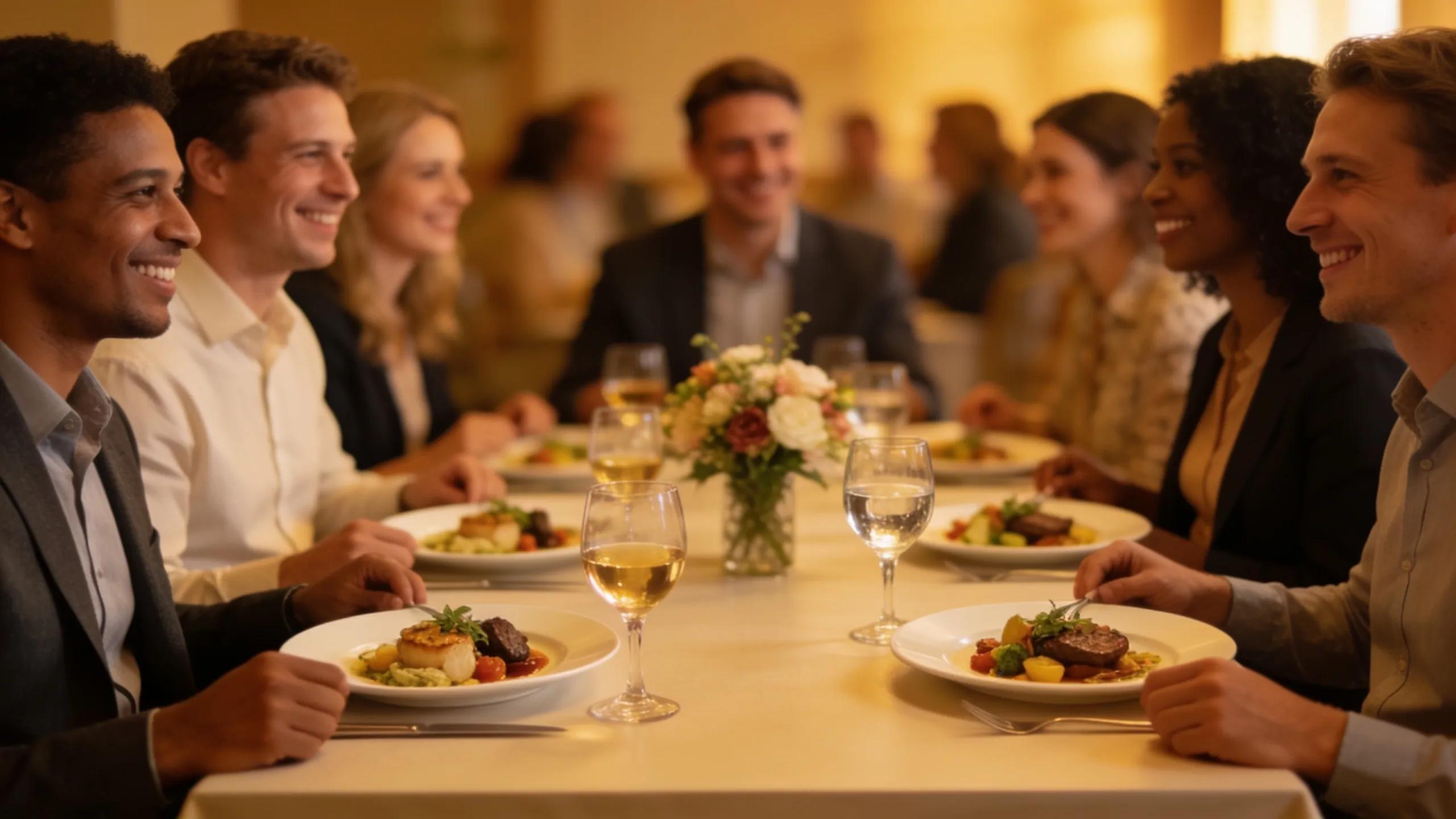 Guests enjoying catered meal at a corporate event