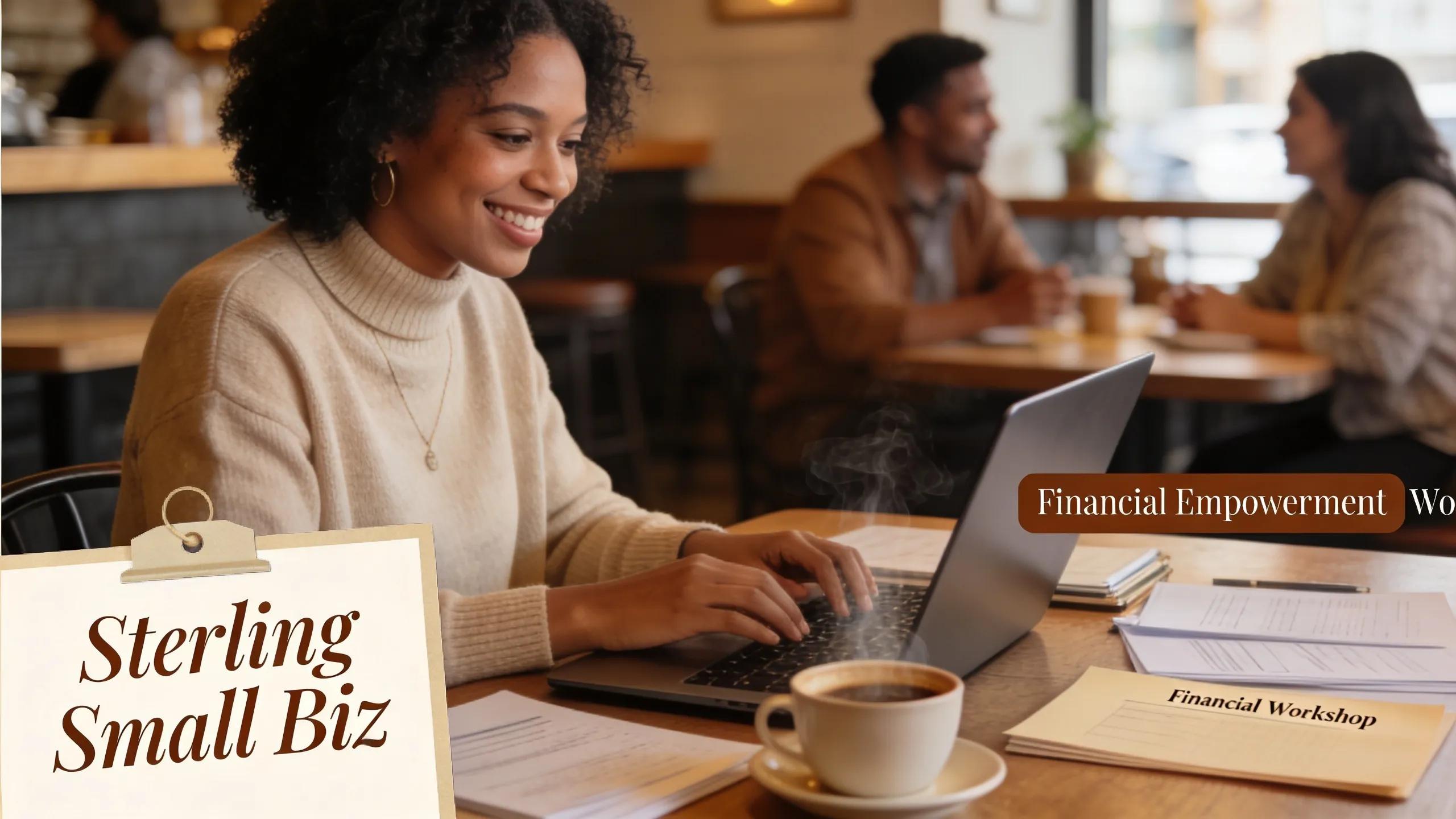Sterling small business owner reviewing credit options in a cozy coffee shop