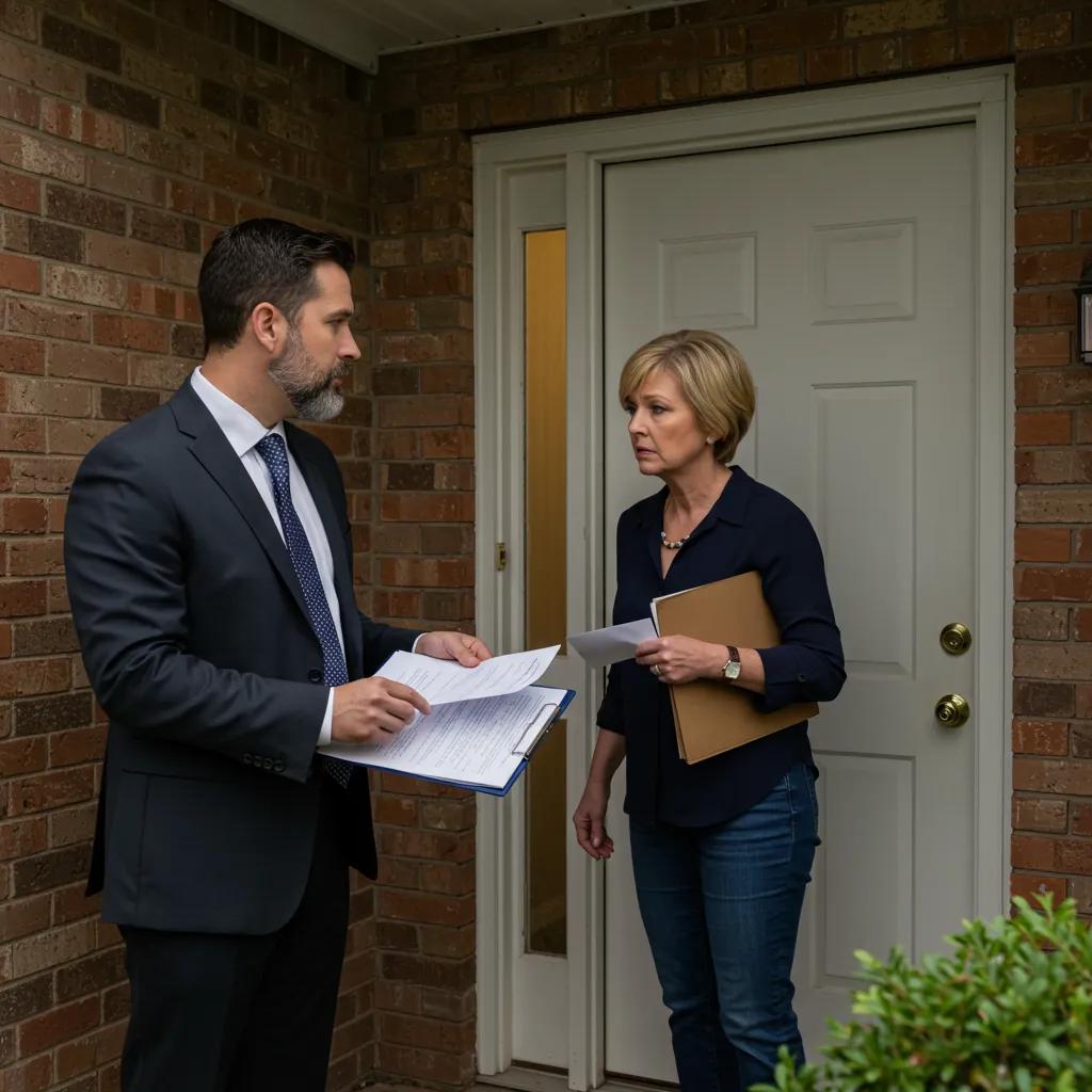 Process server verifying recipient identity during document delivery