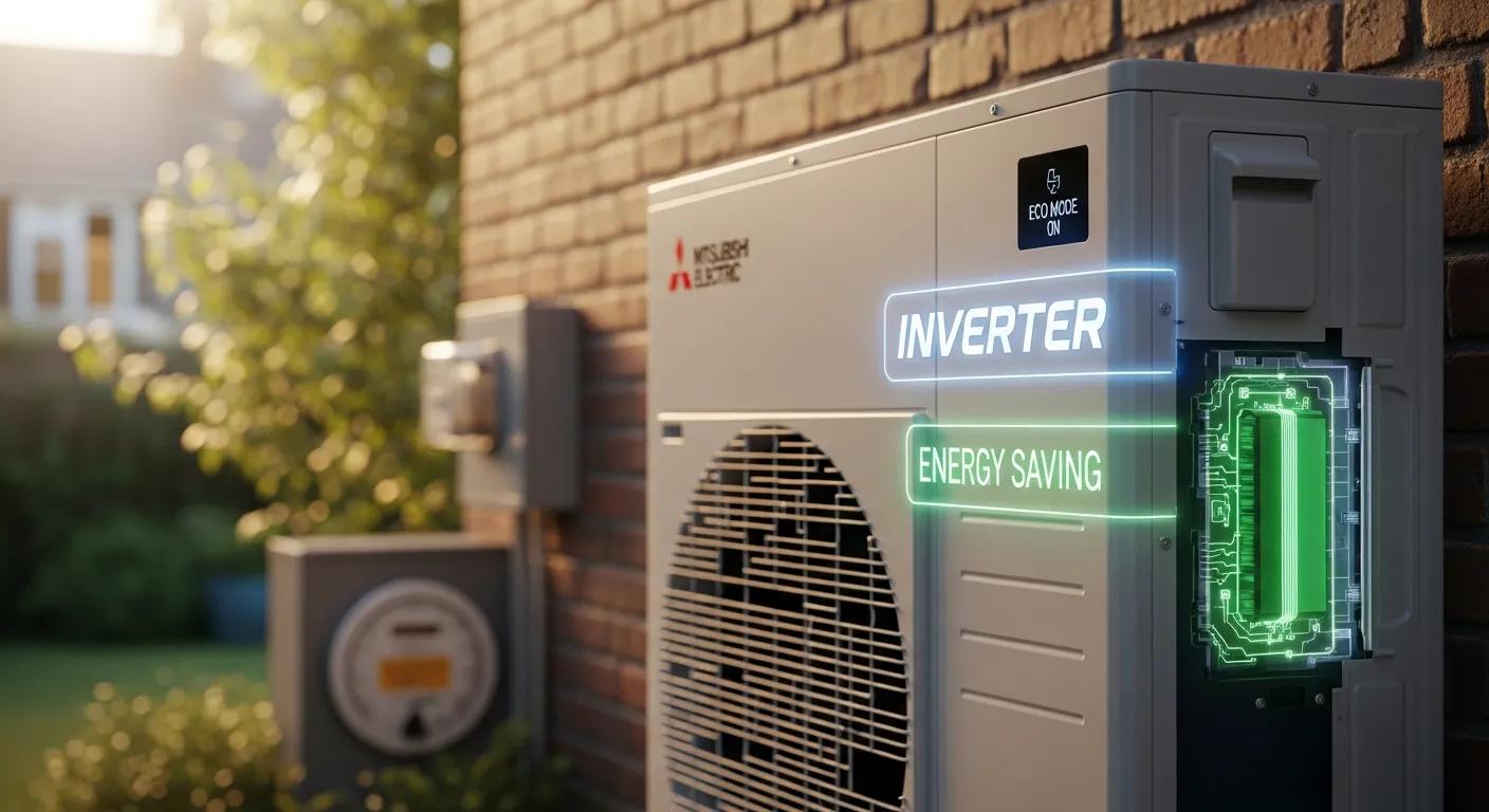 New Mitsubishi mini‑split model highlighting inverter technology and energy savings