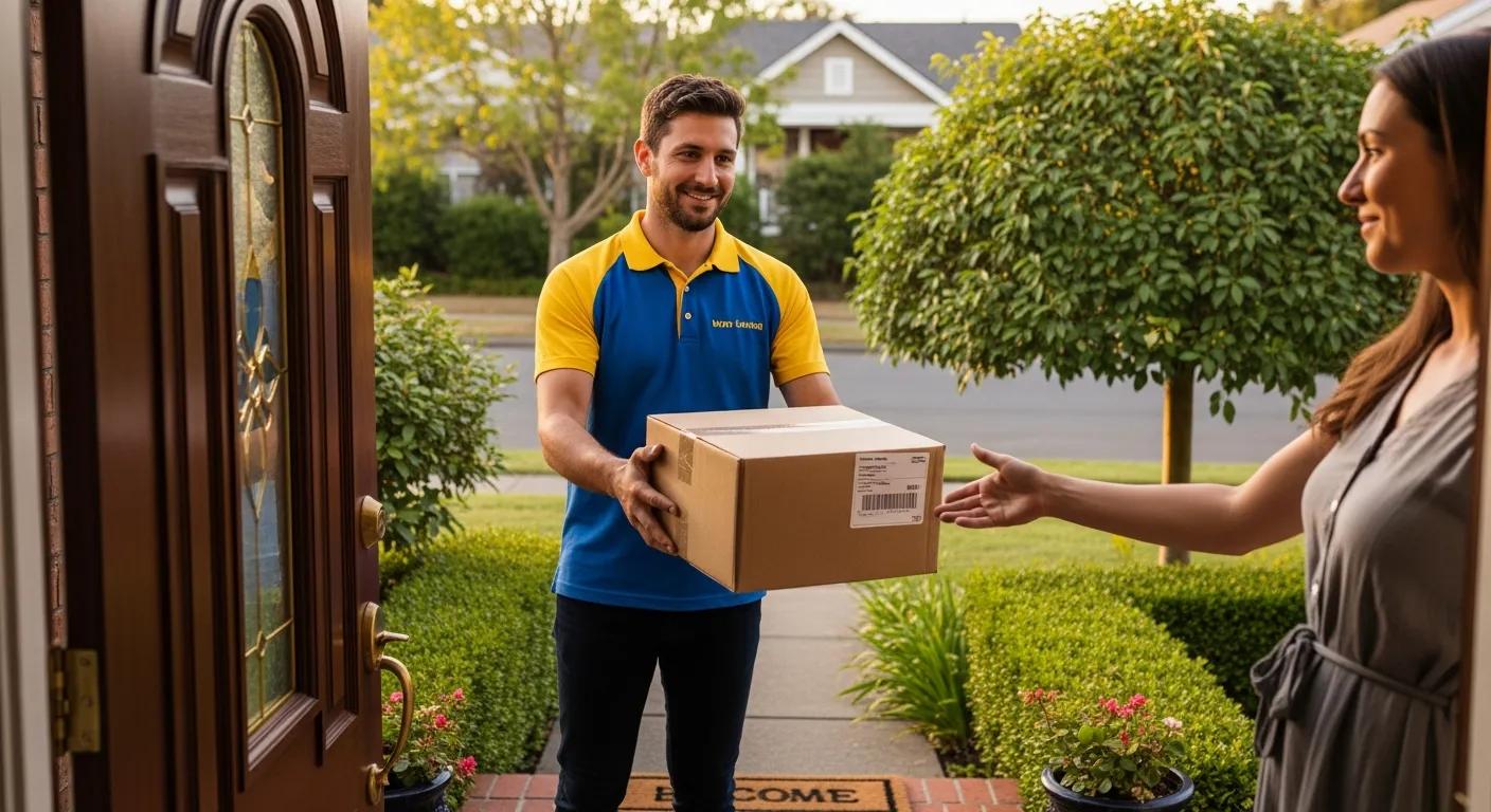 Courier delivering a package to a customer at their door
