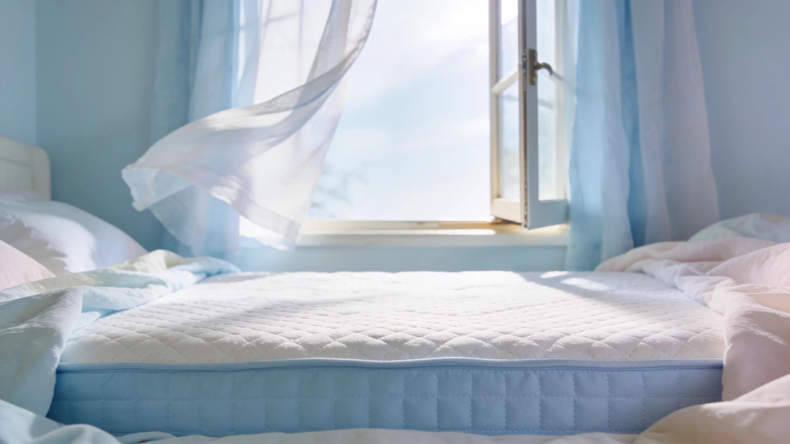 Cooling mattress topper on a serene bed setting illustrating comfort for hot sleepers