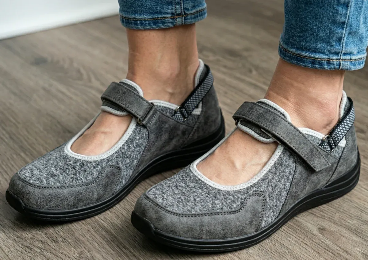 Customer trying on diabetic shoes for proper fit and comfort