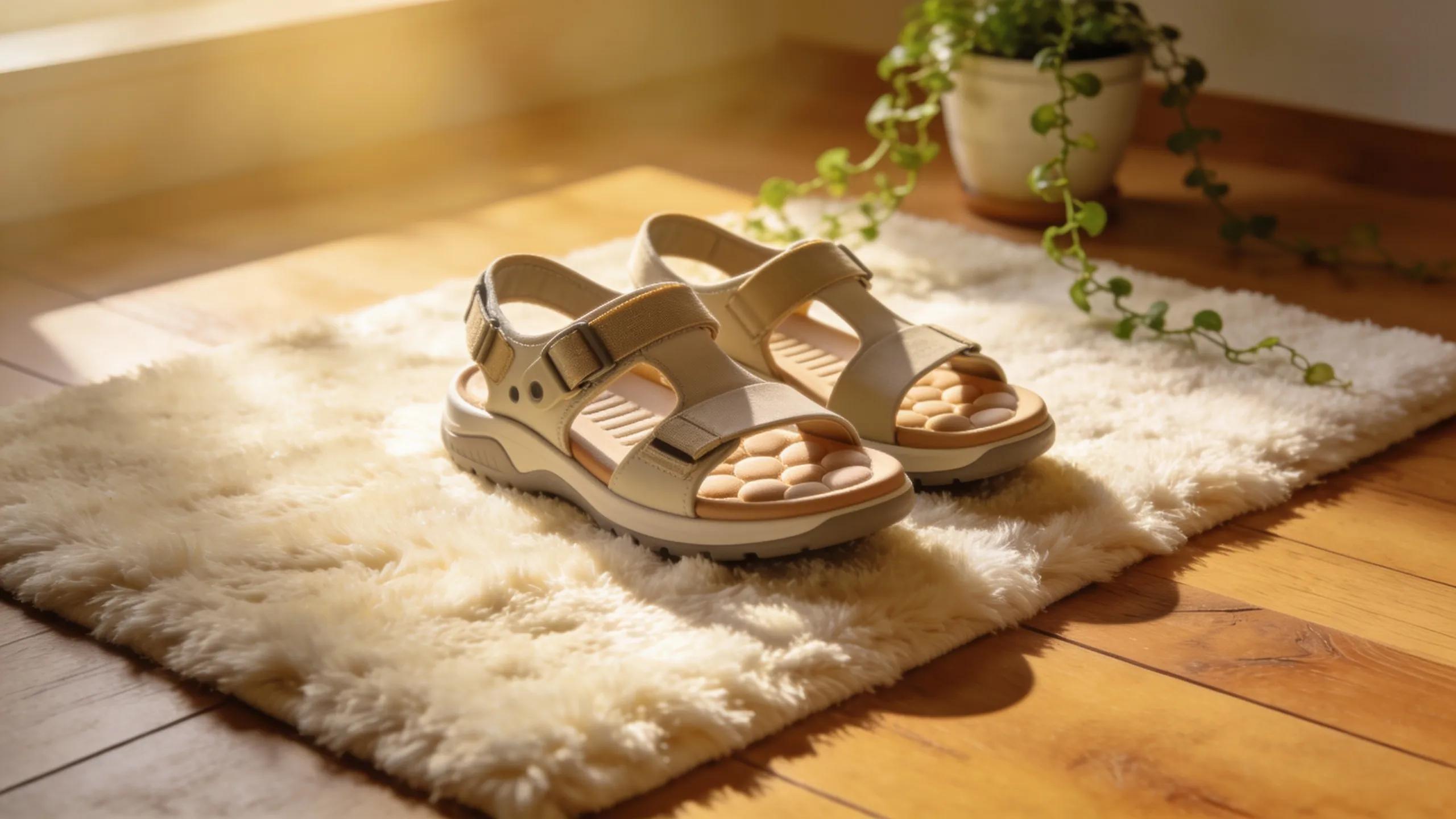 Orthopedic shoes on a cozy rug showcasing comfort and support for arthritis