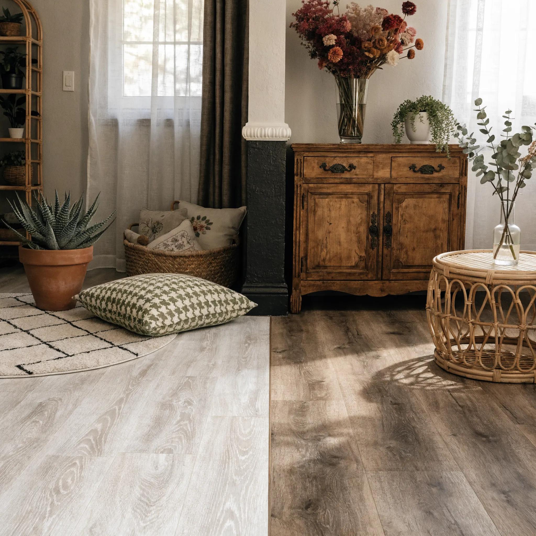 Stylish room showcasing affordable vinyl and laminate flooring options for budget-conscious buyers.
