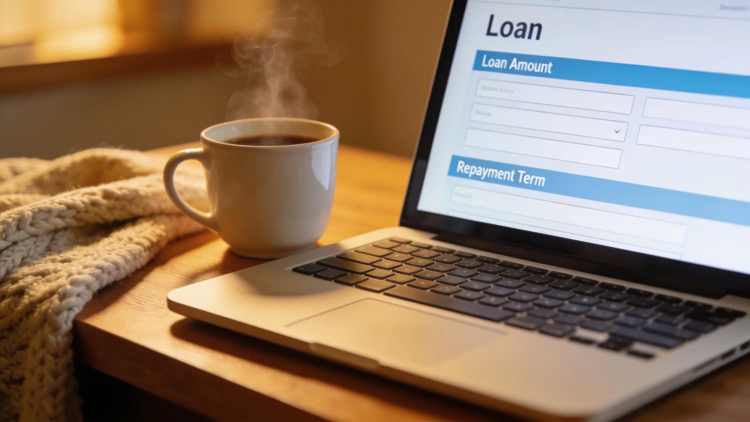 Close-up of an online loan application for payday loans, with a welcoming ambiance highlighting user comfort
