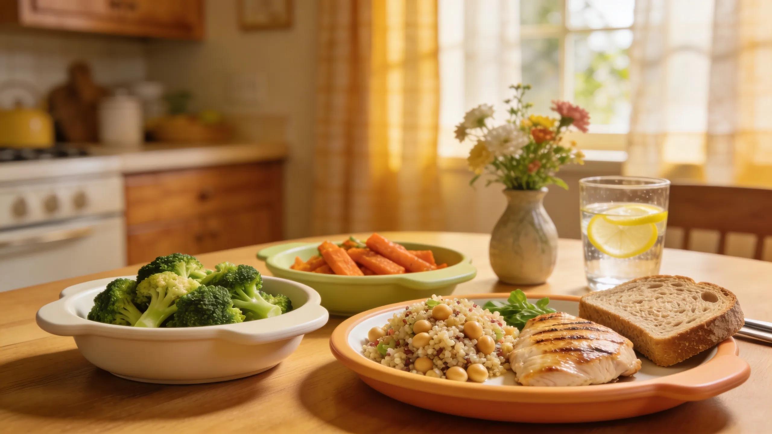 Nutrient-rich meals displayed in a cozy kitchen, ideal for seniors' dietary needs