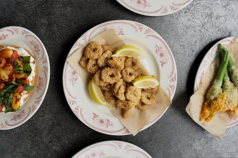 Calamari and zucchini blossoms served at Civico 1845 in Little Italy