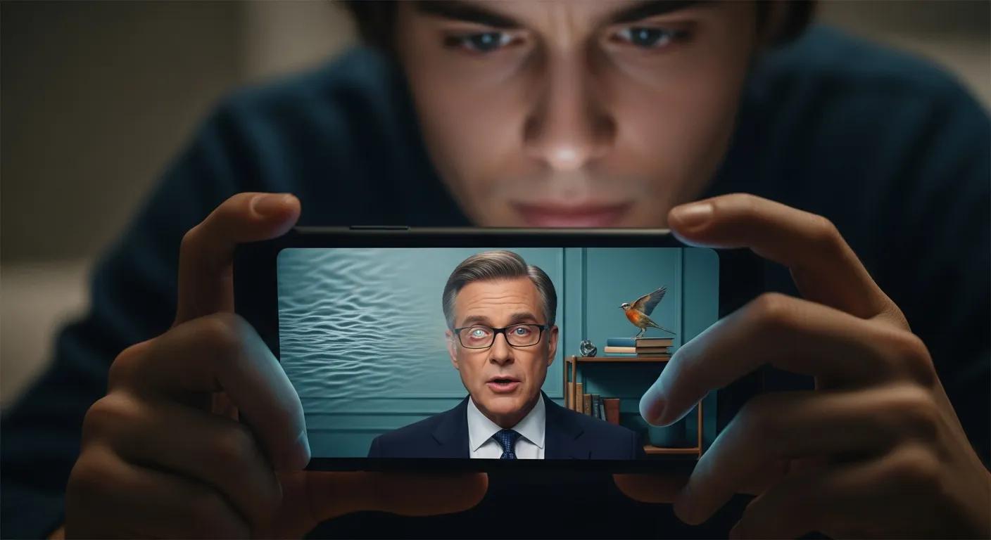 Person scrolling social media, illustrating the impact of AI-generated video Person scrolling social media, illustrating the impact of AI-generated video