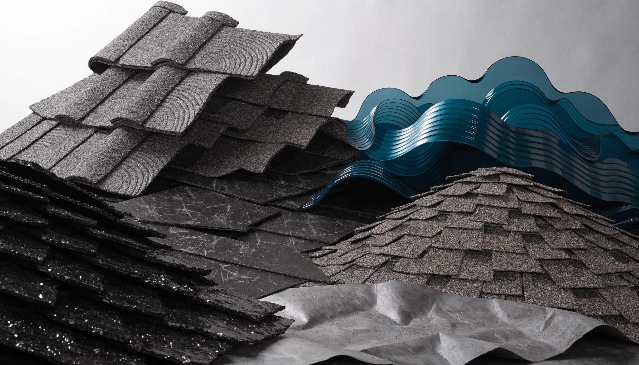 Various roofing materials displayed, illustrating their textures and variations in color
