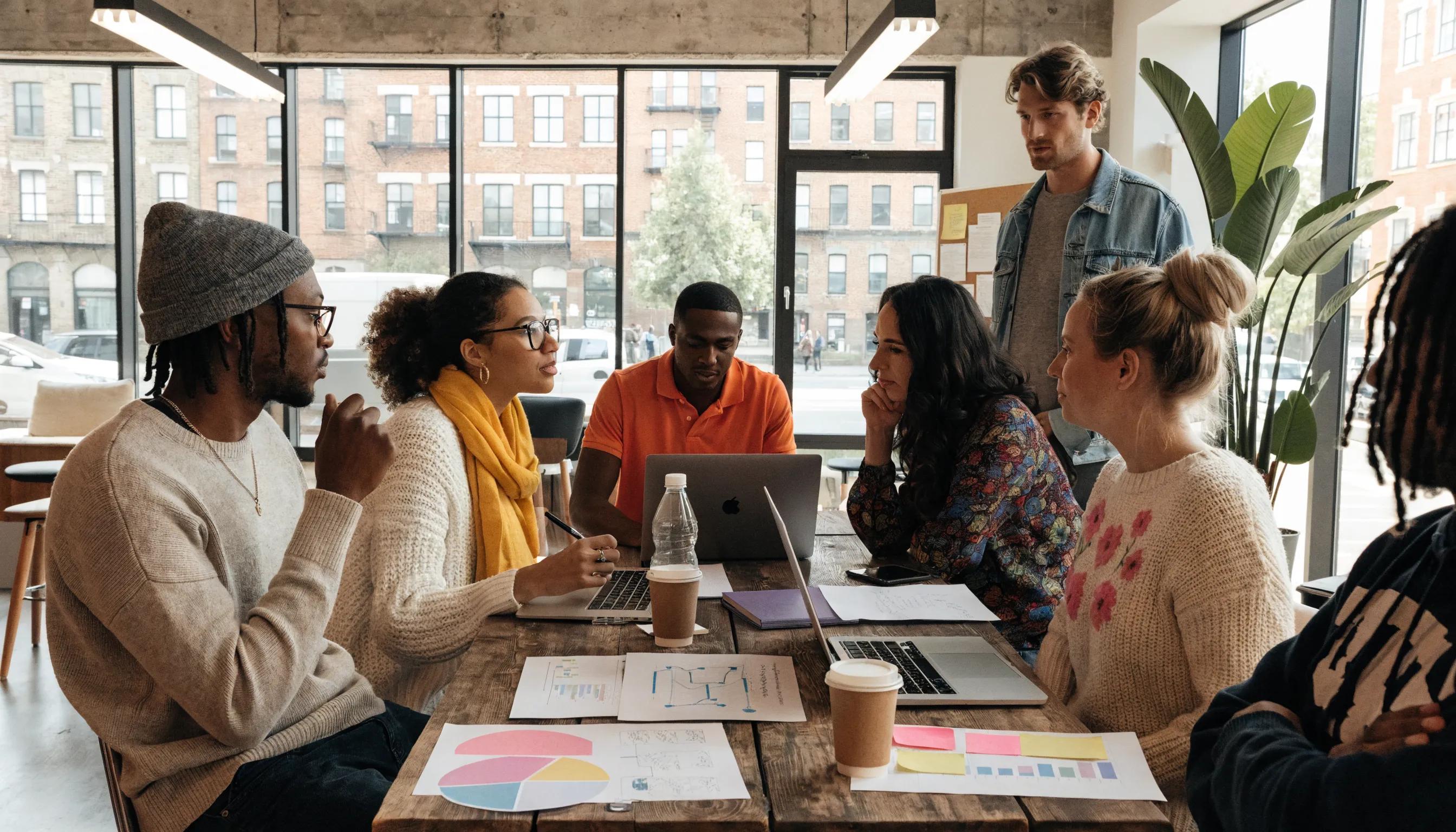 Group discussing small business funding options in an office