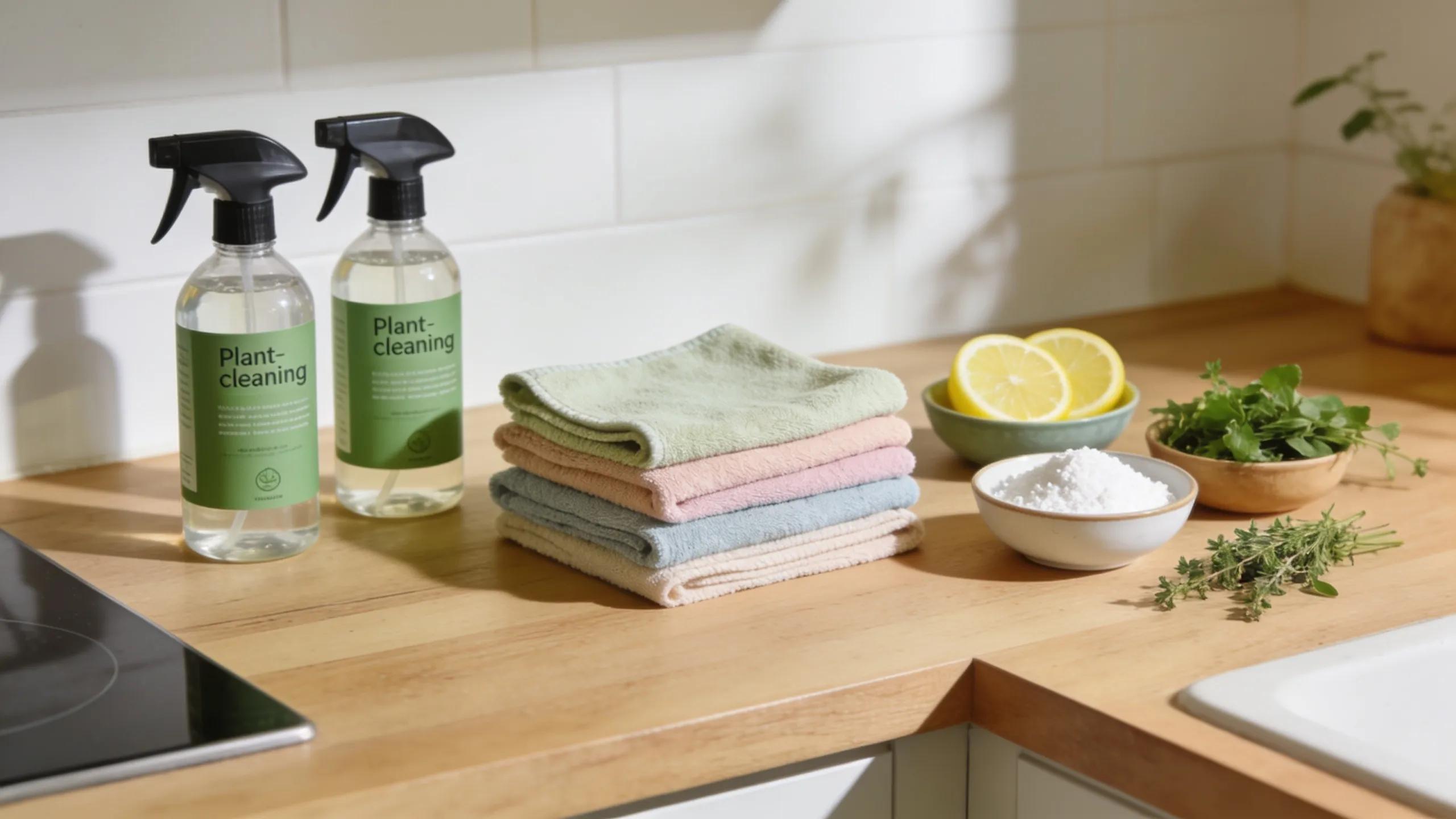Eco-friendly cleaning products showcasing sustainability principles in a kitchen setting
