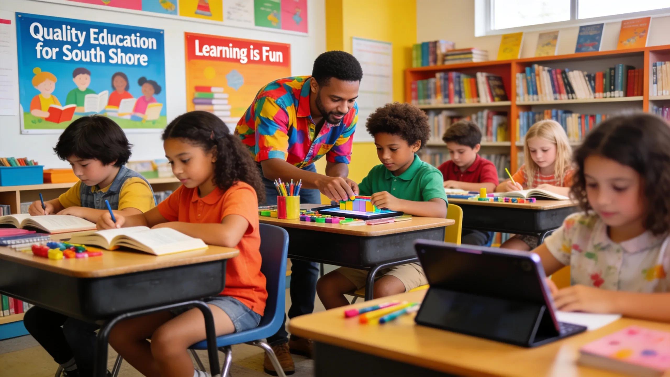 Engaging classroom scene highlighting quality education in South Shore MA school districts