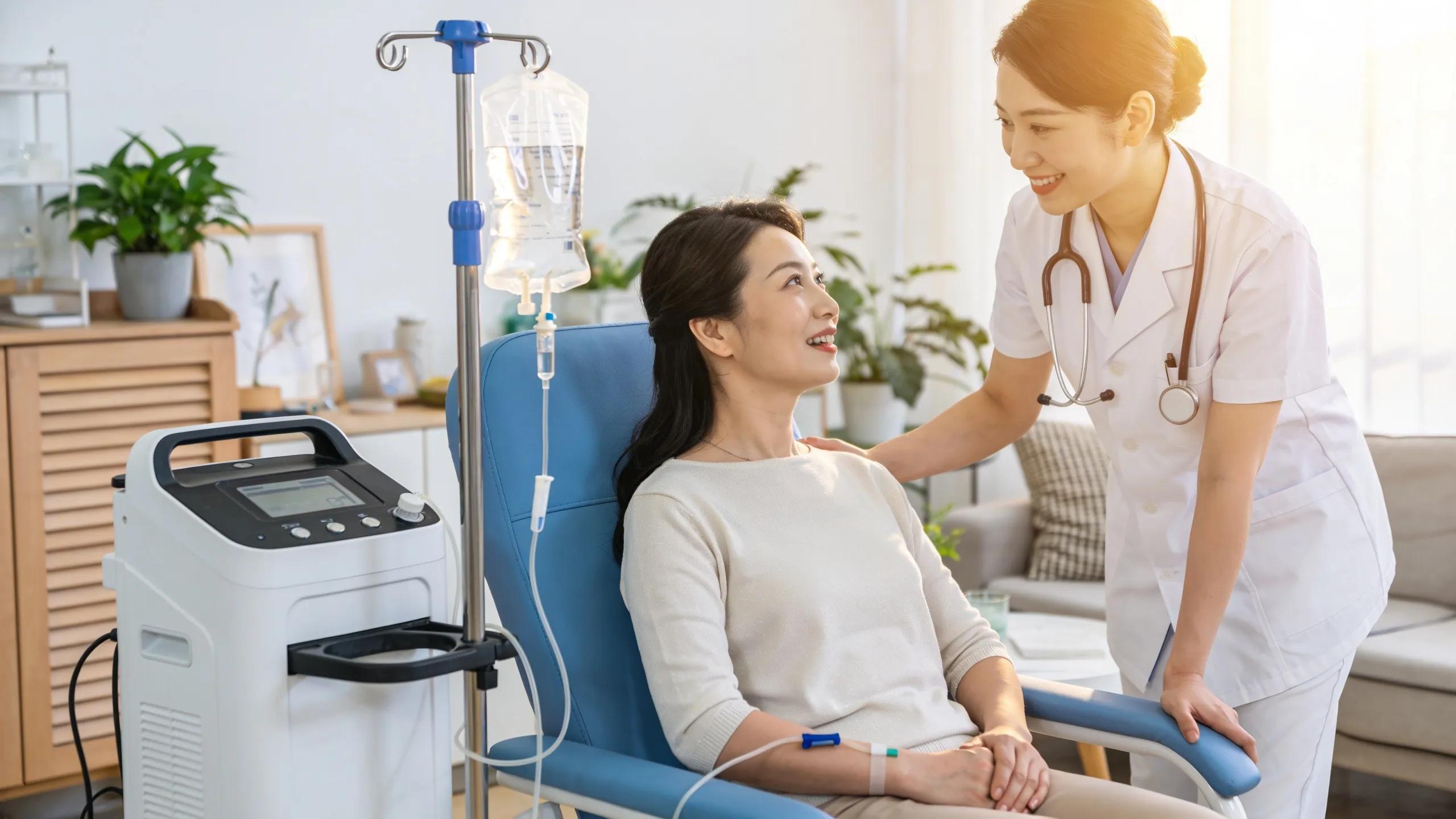 Healthcare professional providing mobile IV hydration at a wellness clinic, symbolizing effective weight loss support